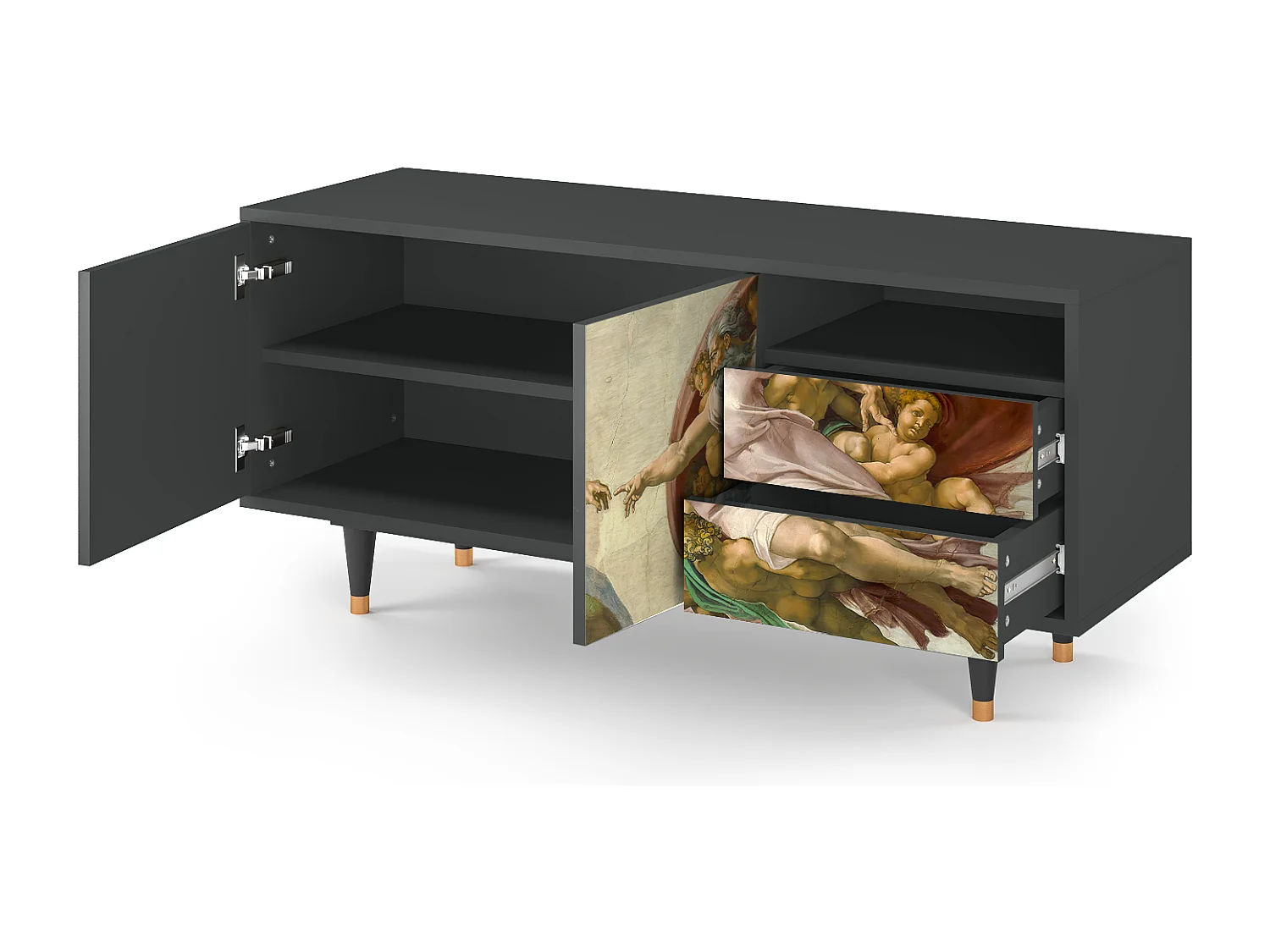 Szafka RTV - 125х56х41 cm - T7 - The Creation of Adam, Antracyt