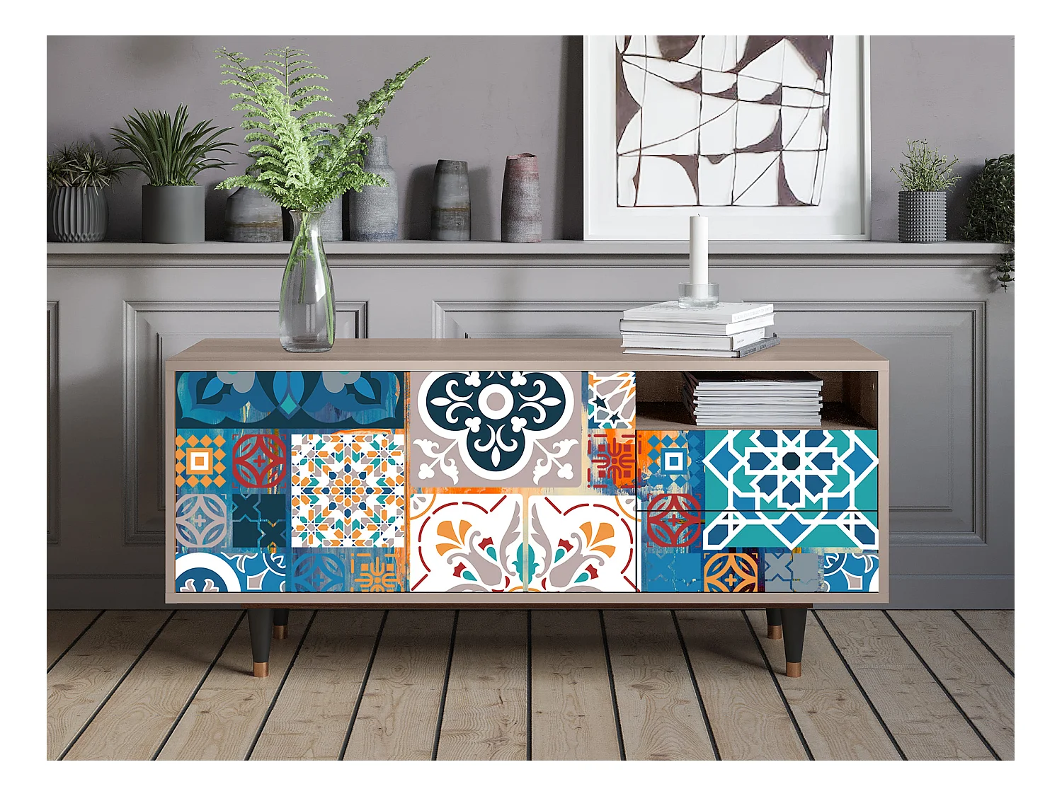 Meuble TV - 125х56х41 cm - T7 - Moroccan Market, Latte