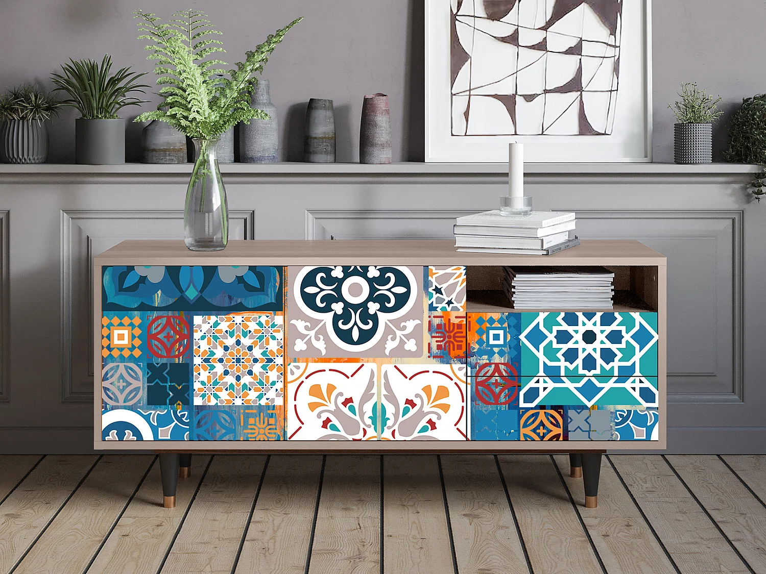 Meuble TV - 125х56х41 cm - T7 - Moroccan Market, Latte