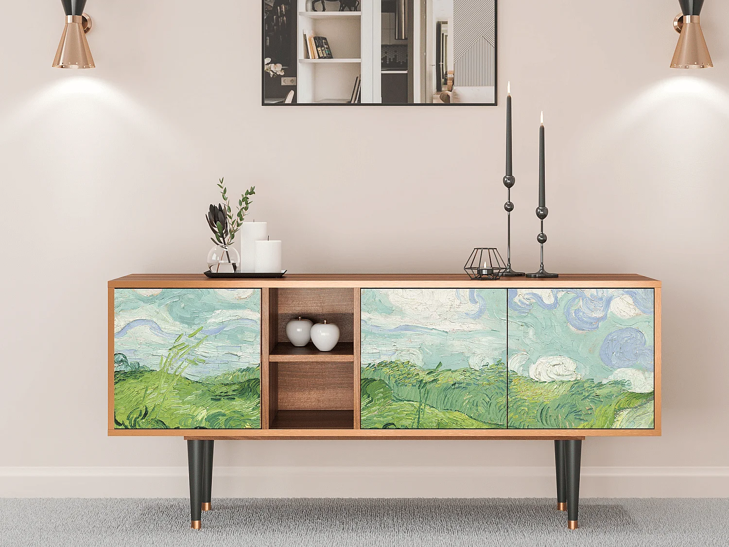 Meuble TV - 150х69х41 cm - T5 - Green Wheat Fields, Noyer