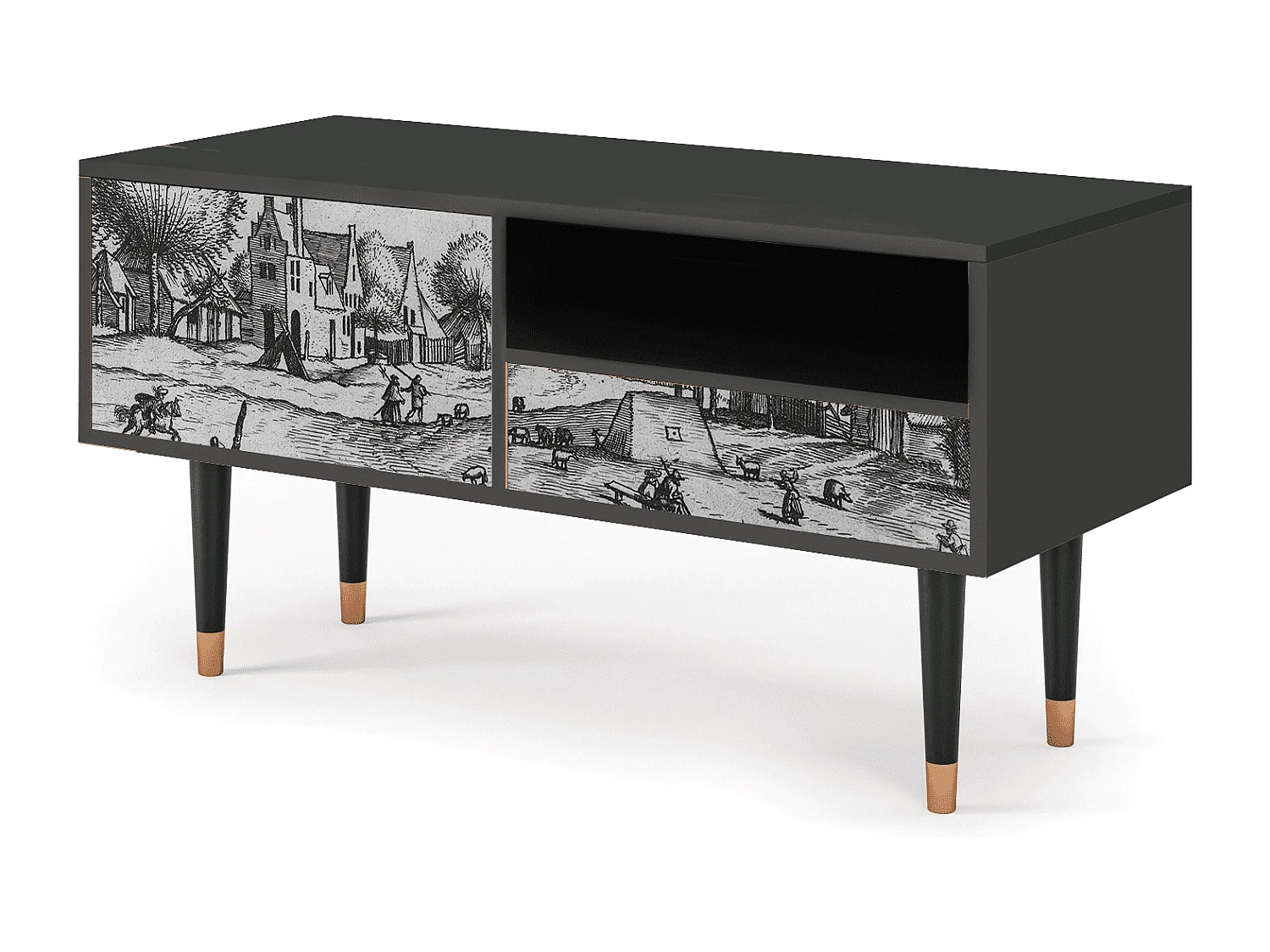 Mueble de TV - 115х59х48 cm - T3 - Country Village, Antracite