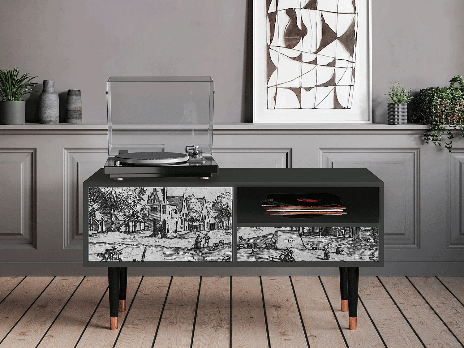 Meuble TV - 115х59х48 cm - T3 - Country Village, Anthracite
