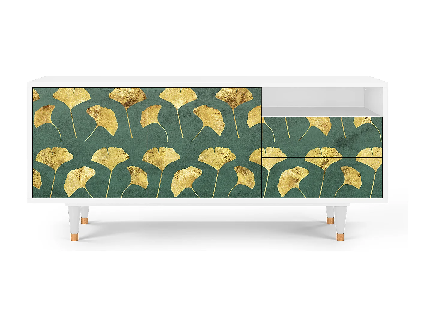 Mueble de TV - 125х56х41 cm - T7 - Gingko leaves, Blanco