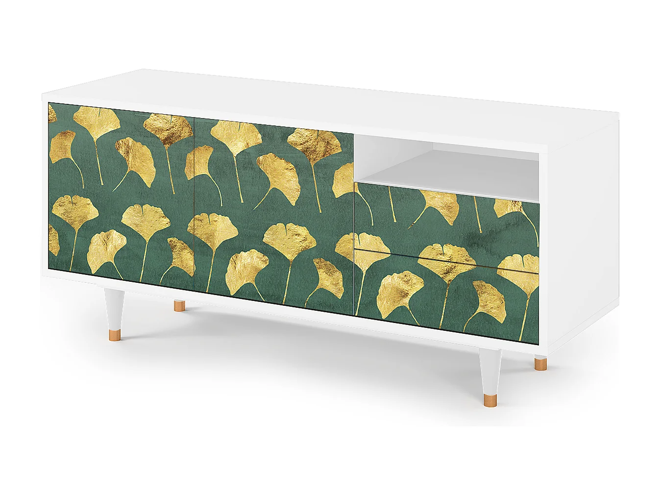 Mueble de TV - 125х56х41 cm - T7 - Gingko leaves, Blanco
