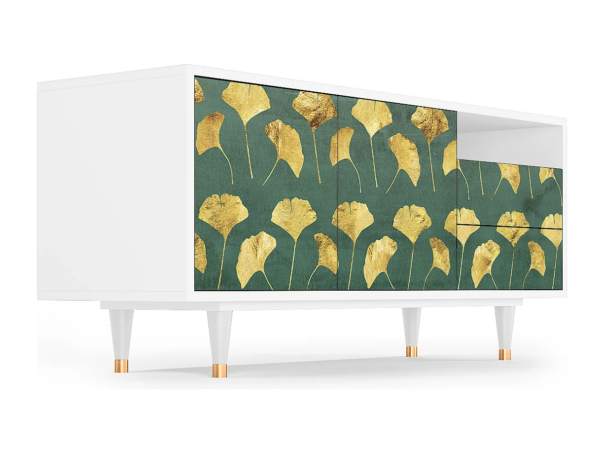Mueble de TV - 125х56х41 cm - T7 - Gingko leaves, Blanco