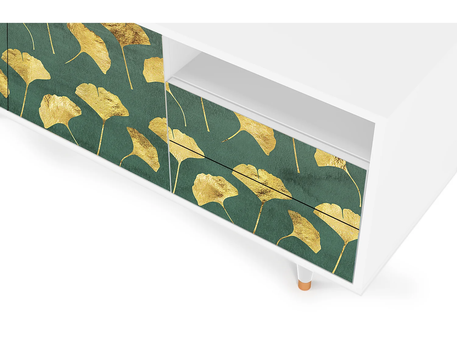 Mueble de TV - 125х56х41 cm - T7 - Gingko leaves, Blanco