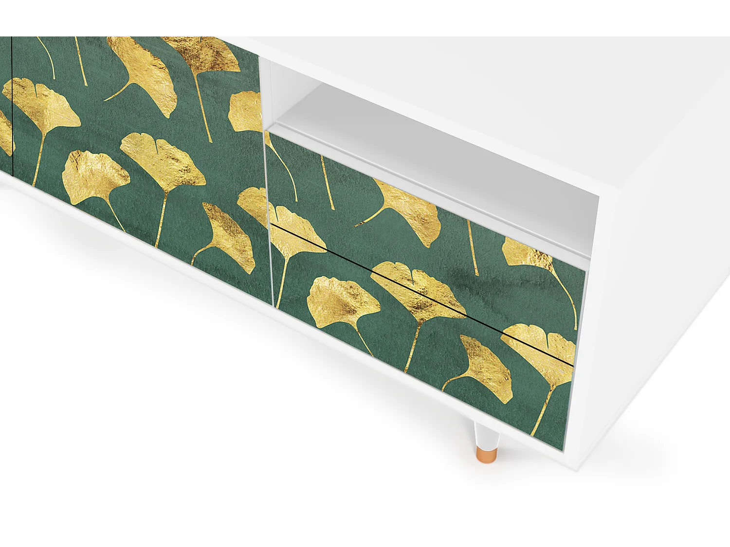 TV-meubel - 125х56х41 cm - T7 - Gingko leaves, Wit