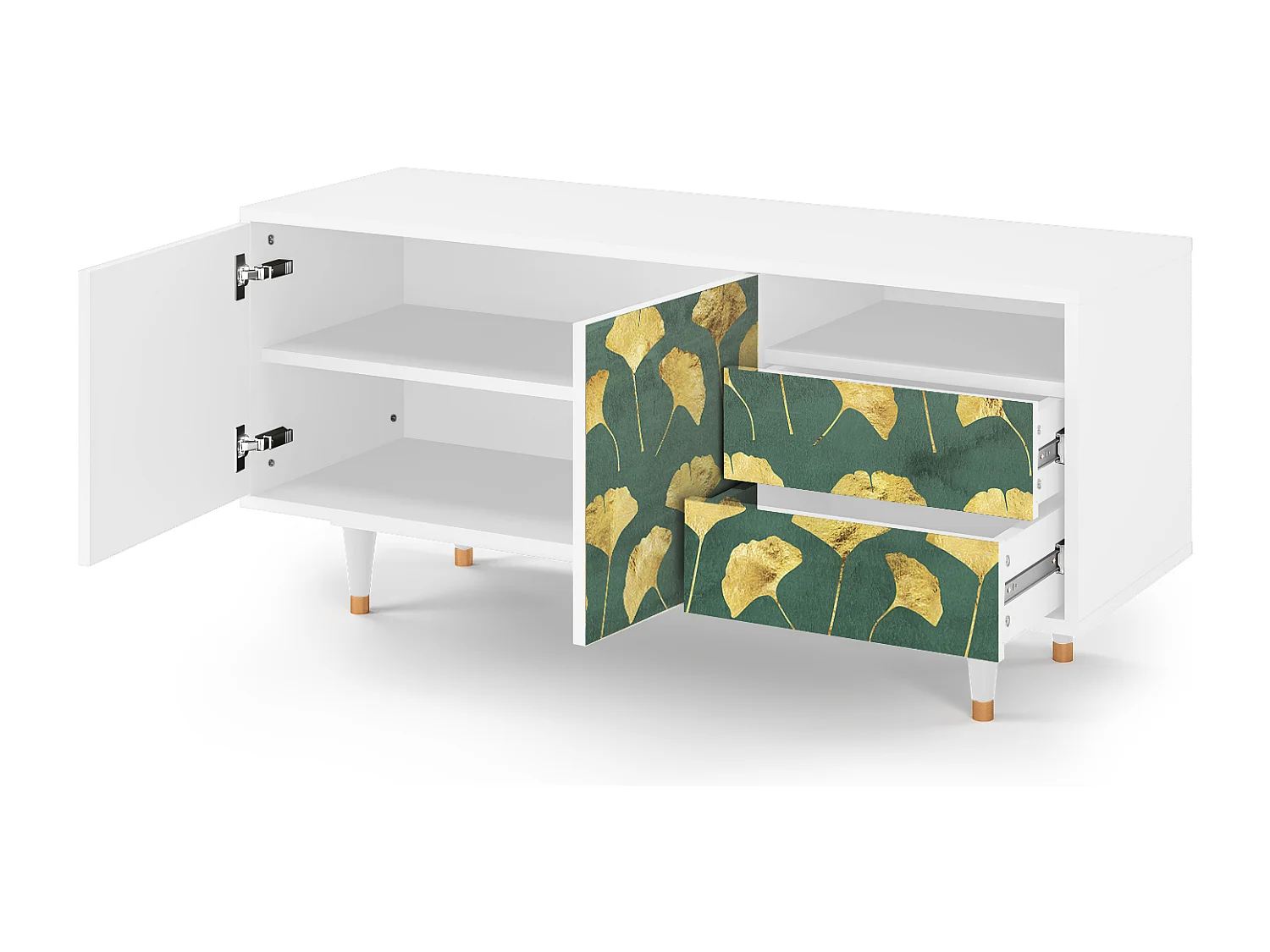 TV-meubel - 125х56х41 cm - T7 - Gingko leaves, Wit