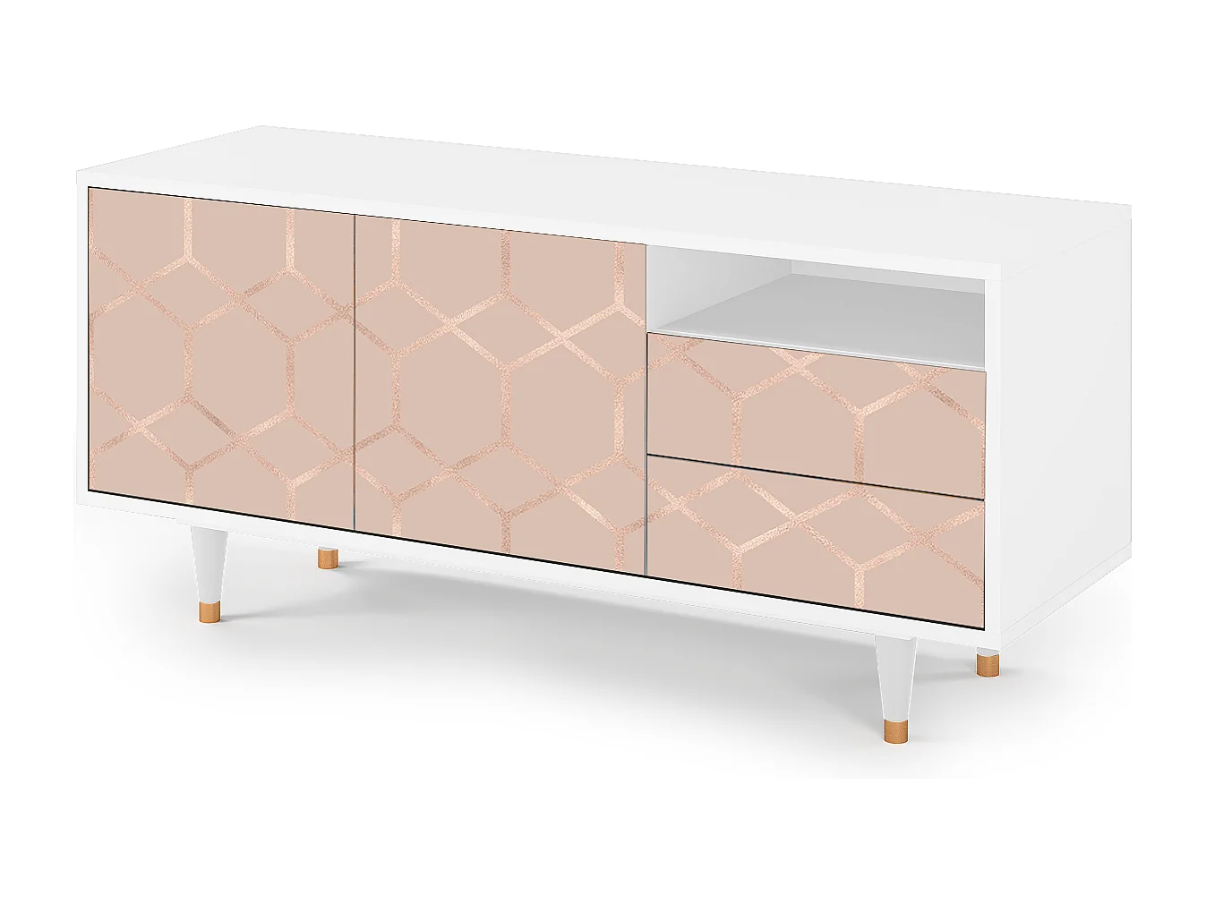 Mueble de TV - 125х56х41 cm - T7 - Rose Honeycomb, Blanco