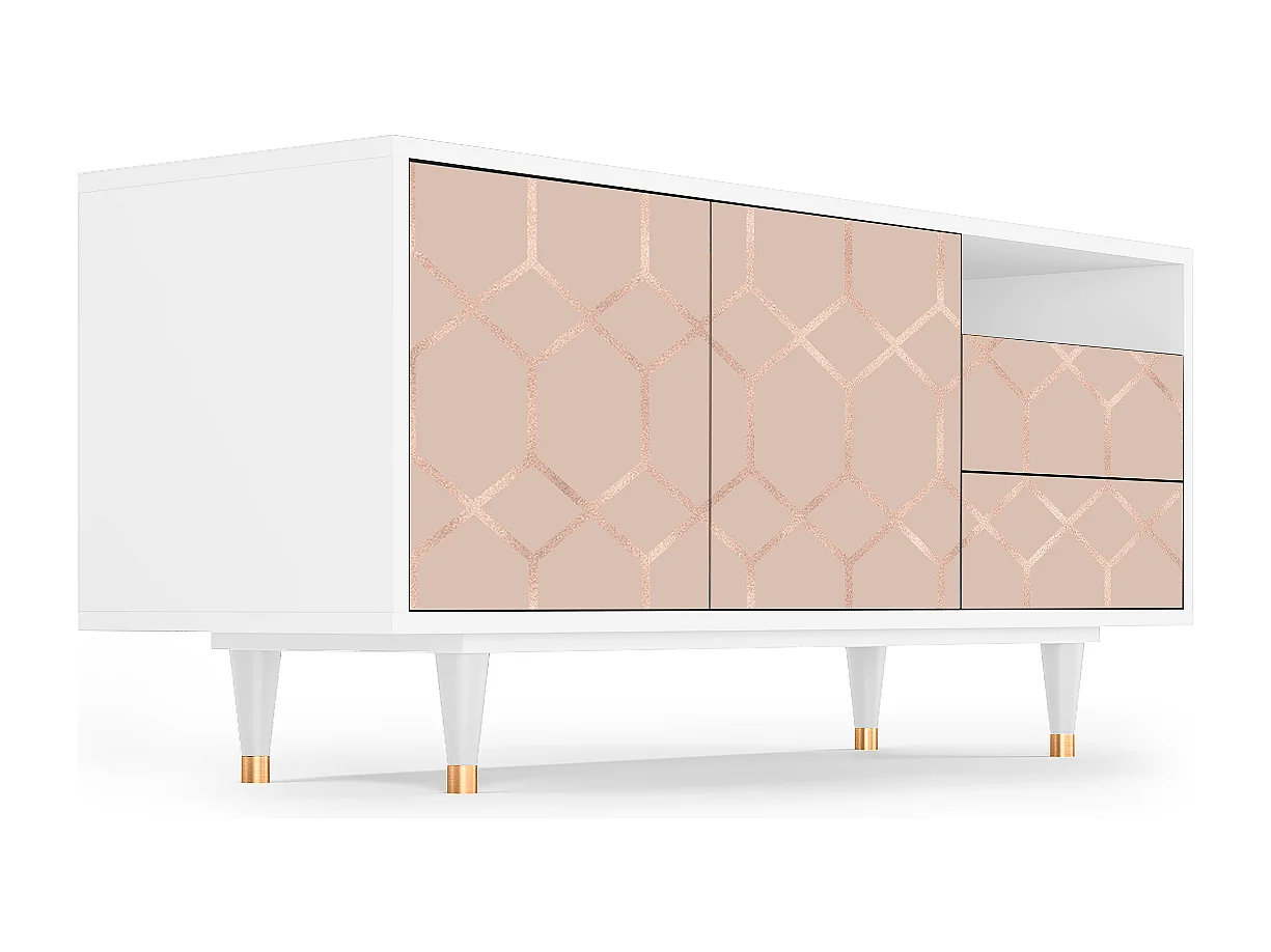 Mueble de TV - 125х56х41 cm - T7 - Rose Honeycomb, Blanco