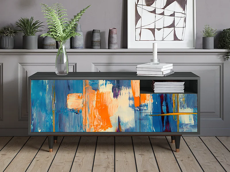 Szafka RTV - 125х56х41 cm - T7 - Abstract Expressionism, Antracyt