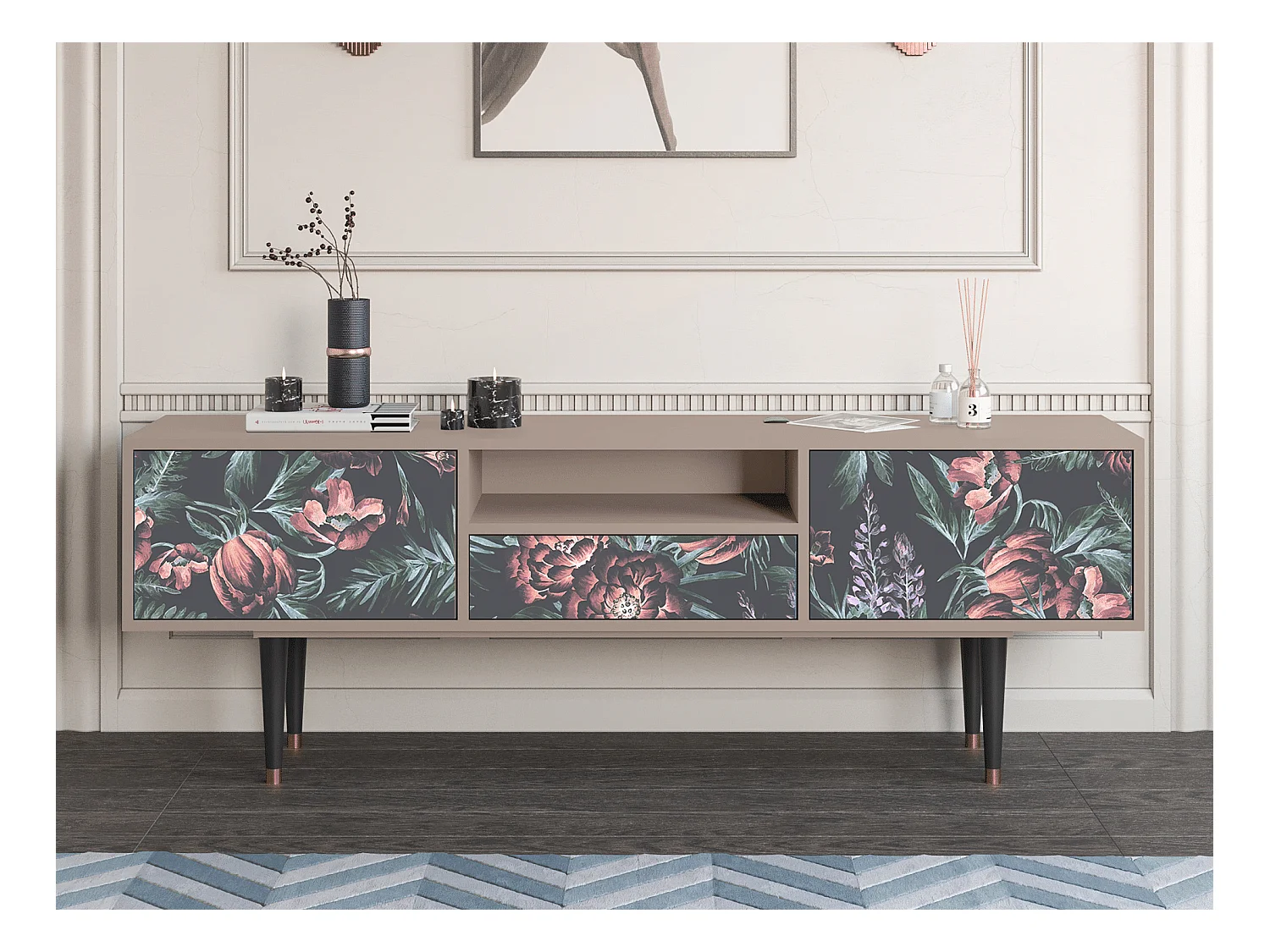 TV-Möbel - 170х59х41 cm - T6 - Dark Peonies, Latte