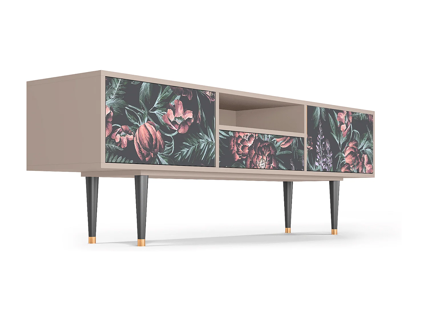 Mueble de TV - 170х59х41 cm - T6 - Dark Peonies, Latte