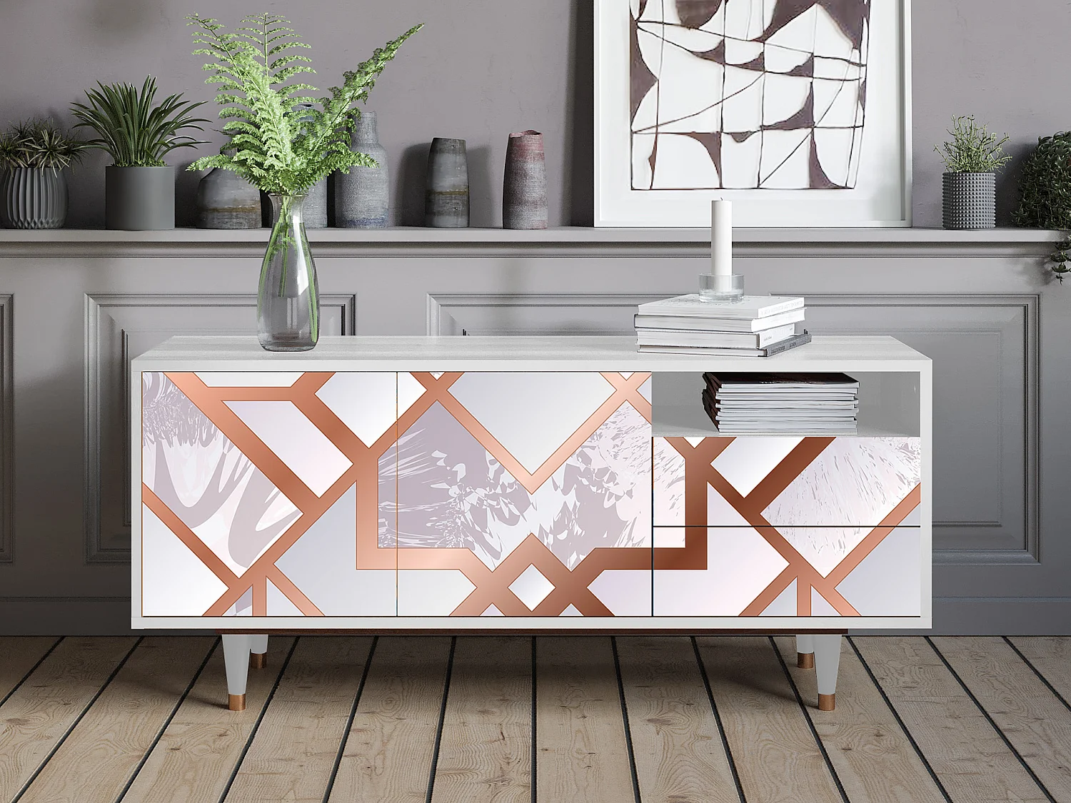 Mueble de TV - 125х56х41 cm - T7 - Pastel Fairytale, Blanco