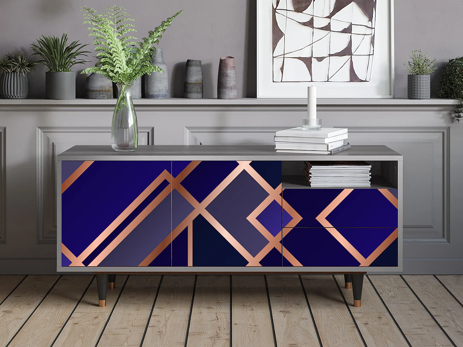 TV-Möbel - 125х56х41 cm - T7 - Aquamarine Getsby, Grau