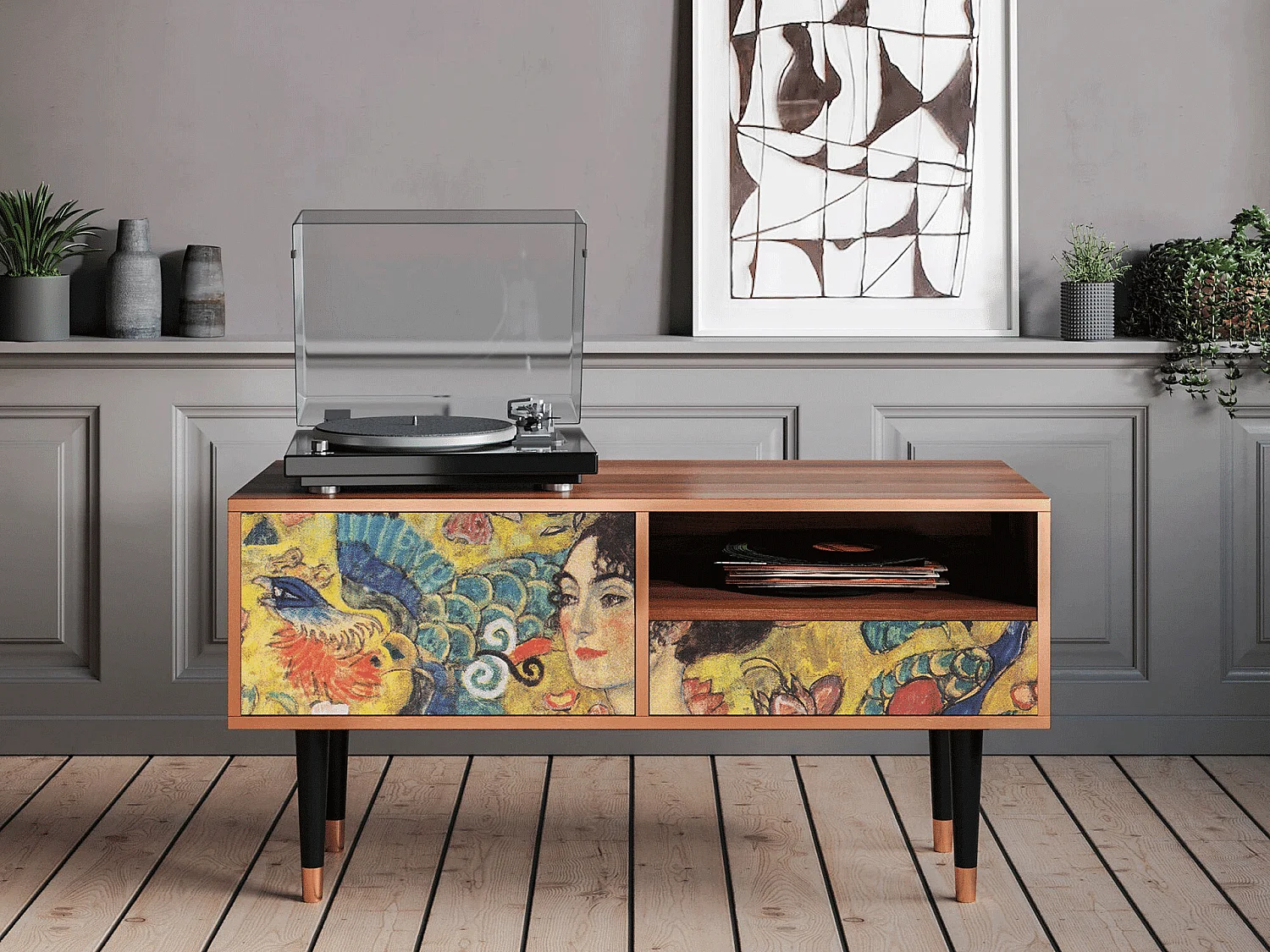 TV-meubel - 115х59х48 cm - T3 - Lady with Fan by Klimt, Walnoot