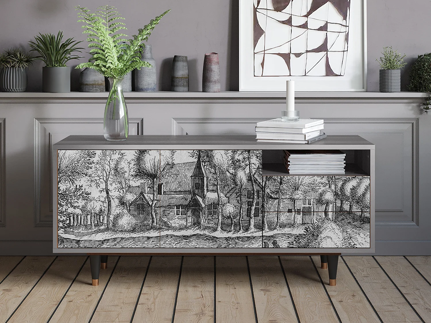 Meuble TV - 125х56х41 cm - T7 - A Pond, Gris