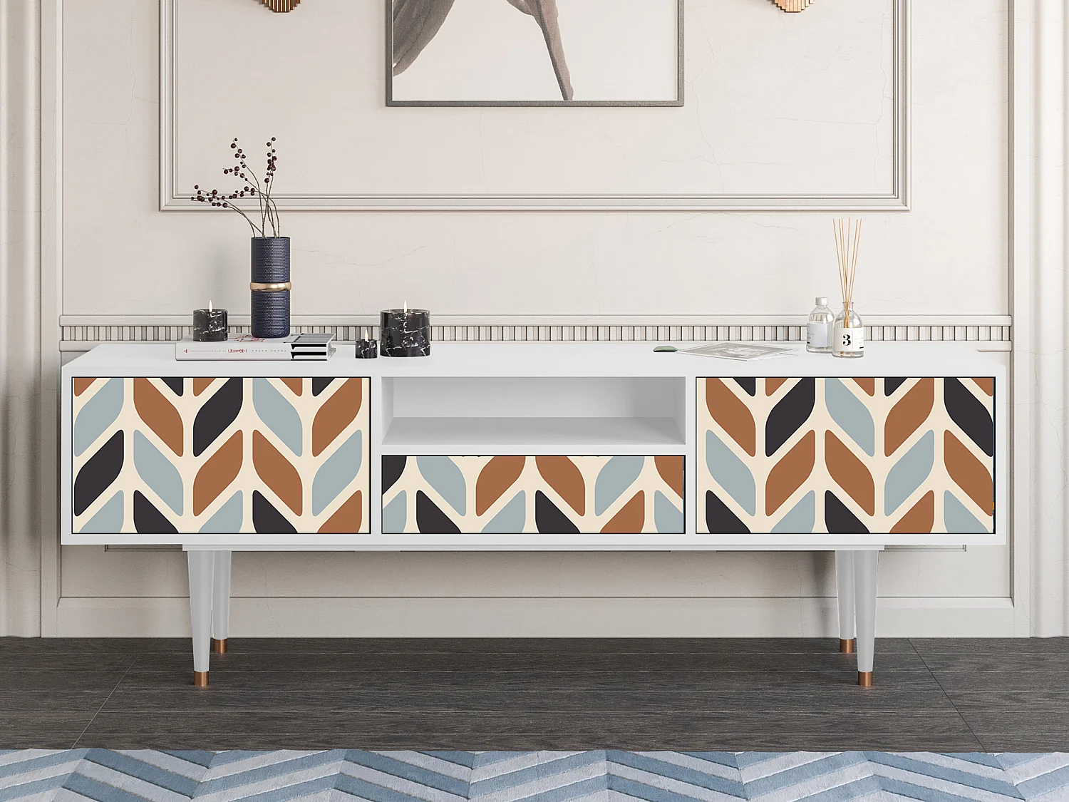 TV-Möbel - 170х59х41 cm - T6 - Beige Laure, Weiß