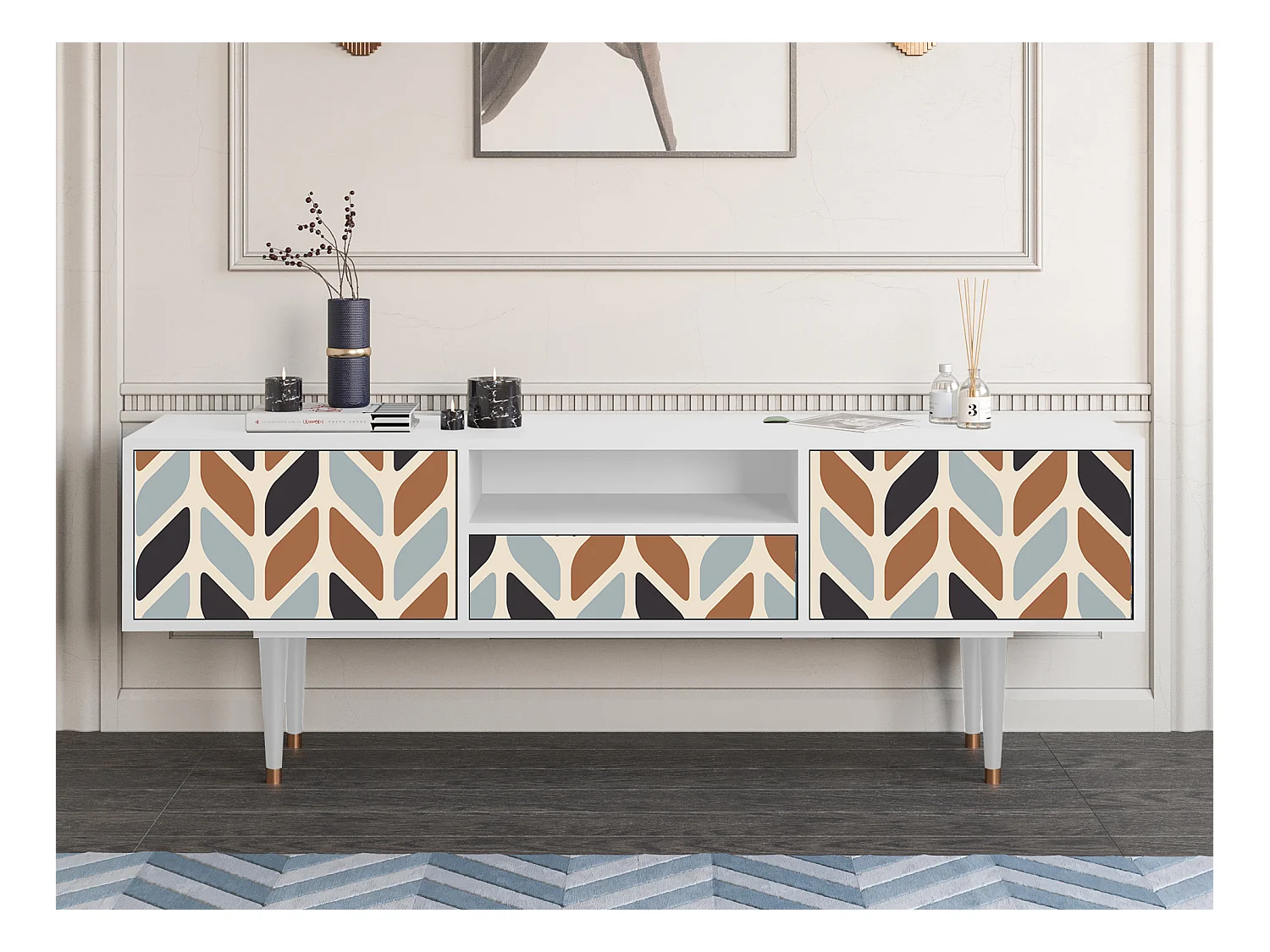 Szafka RTV - 170х59х41 cm - T6 - Beige Laure, Biały