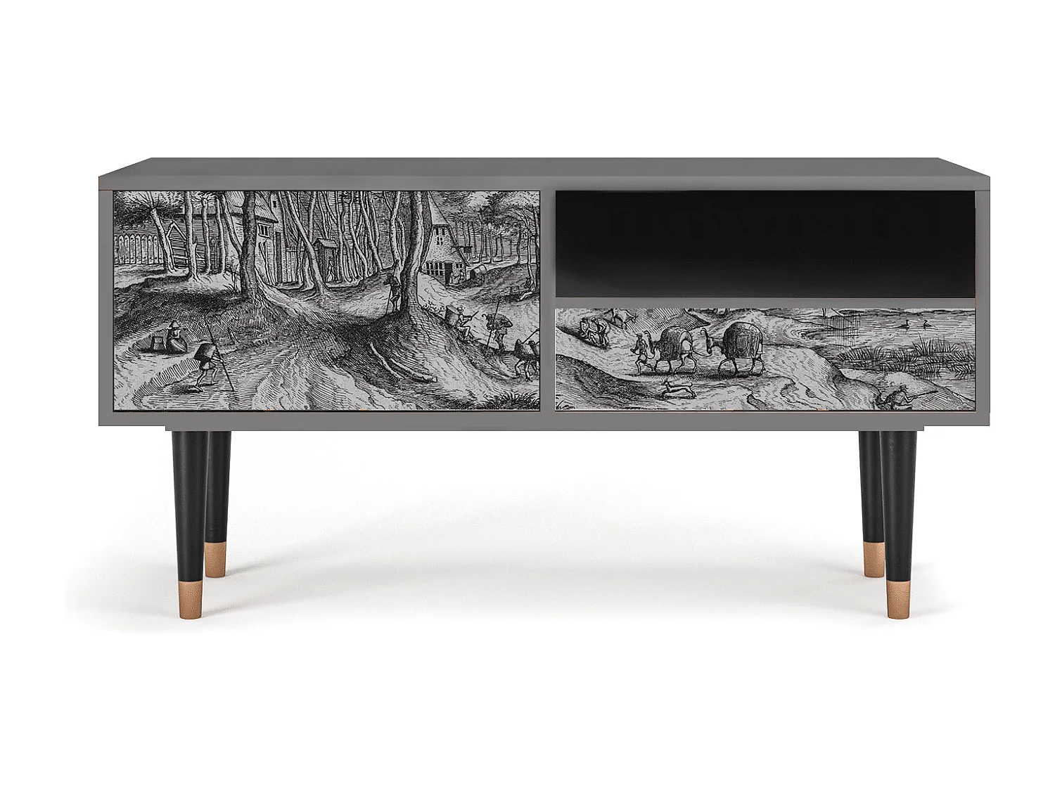 Mobile TV - 115х59х48 cm - T3 - Rusticorum, Grigio