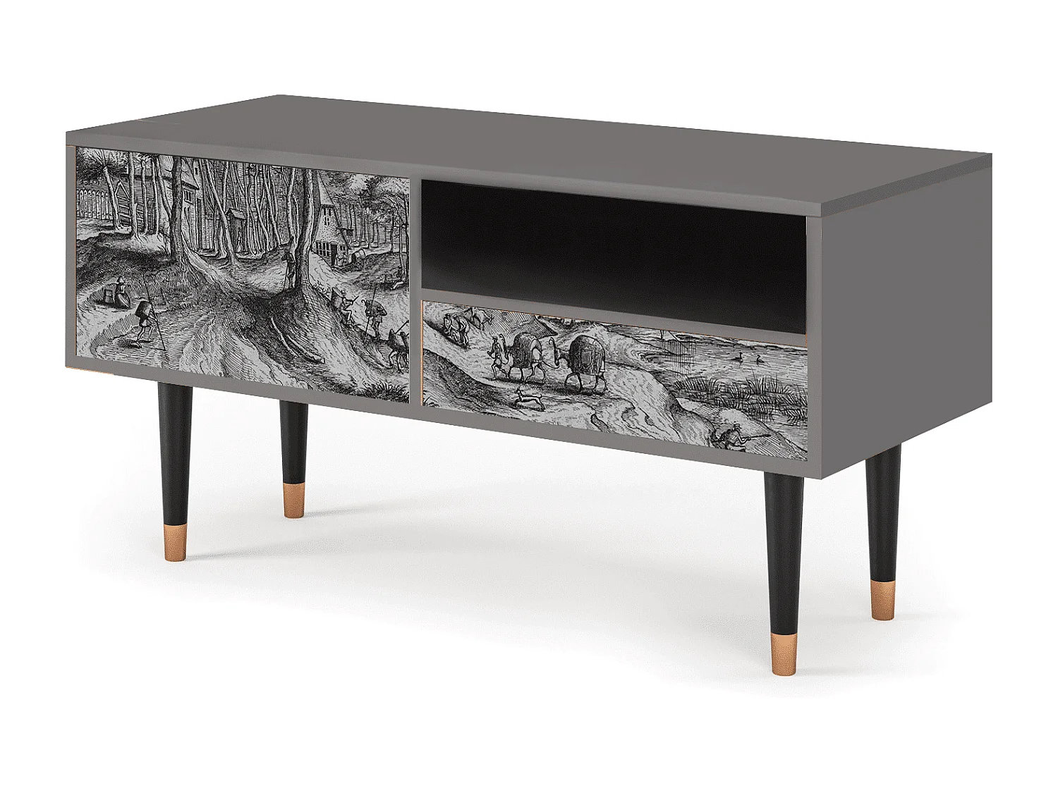 Szafka RTV - 115х59х48 cm - T3 - Rusticorum, Szary