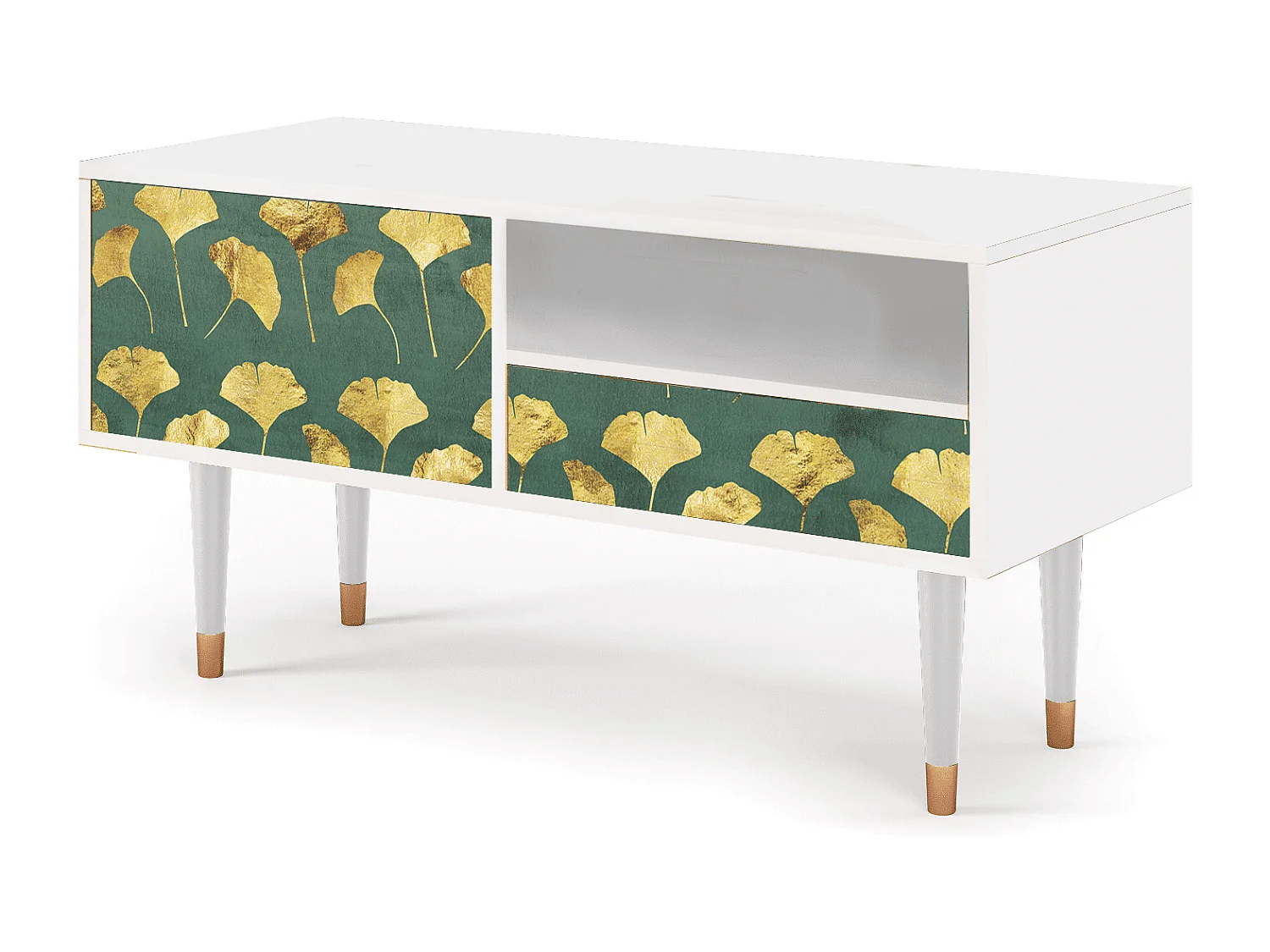 Meuble TV - 115х59х48 cm - T3 - Gingko leaves, Blanc