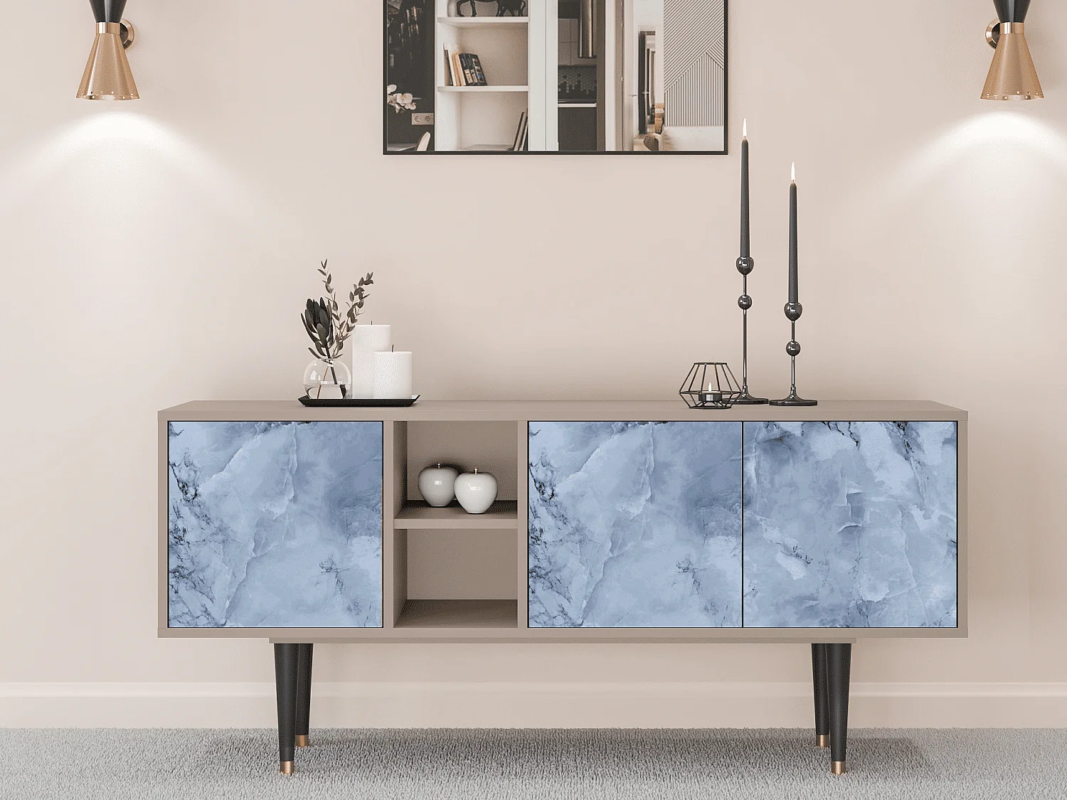 Szafka RTV - 150х69х41 cm - T5 - Feather Ice, Latte