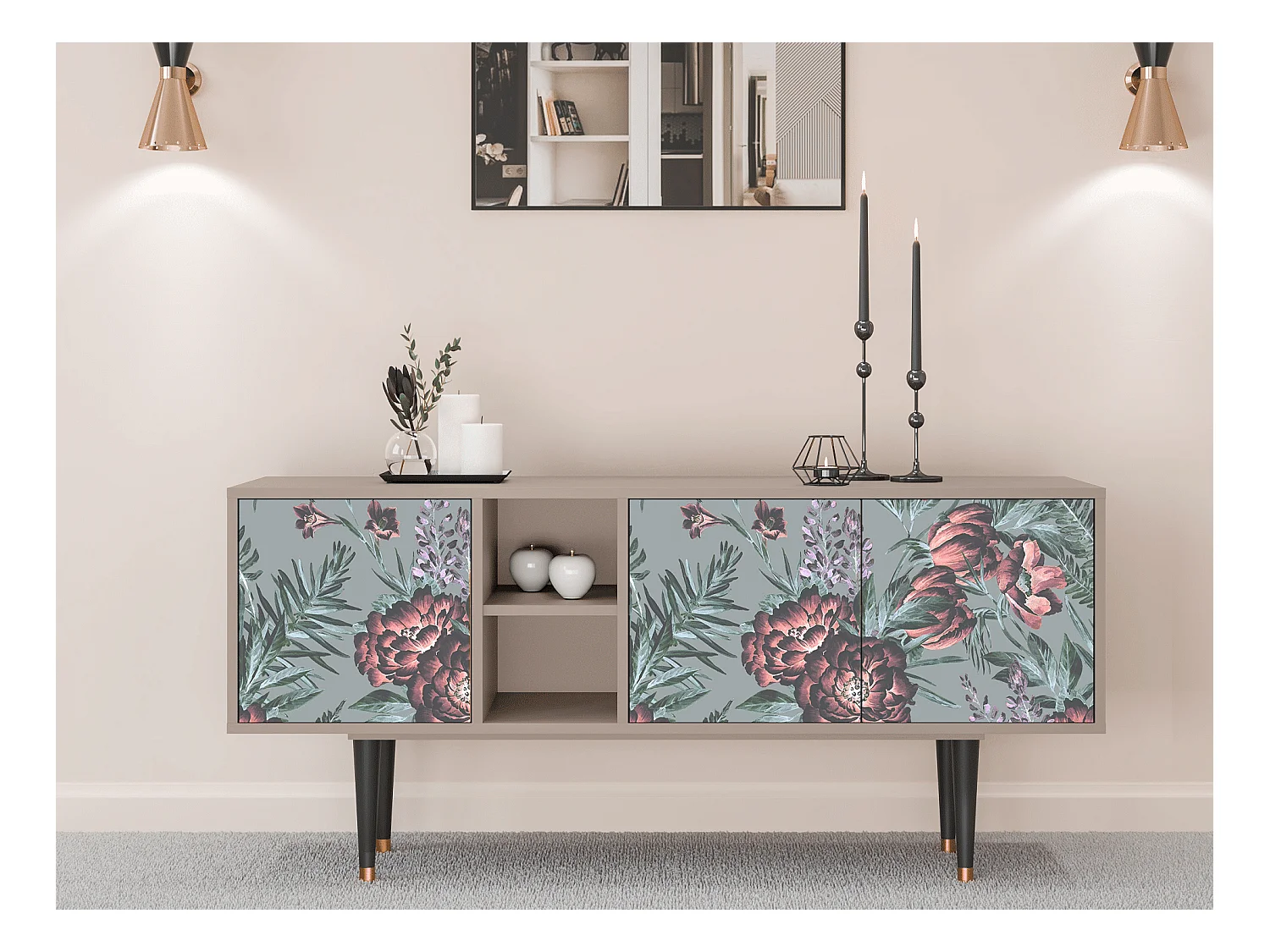 TV-Möbel - 150х69х41 cm - T5 - Light Peonies, Latte