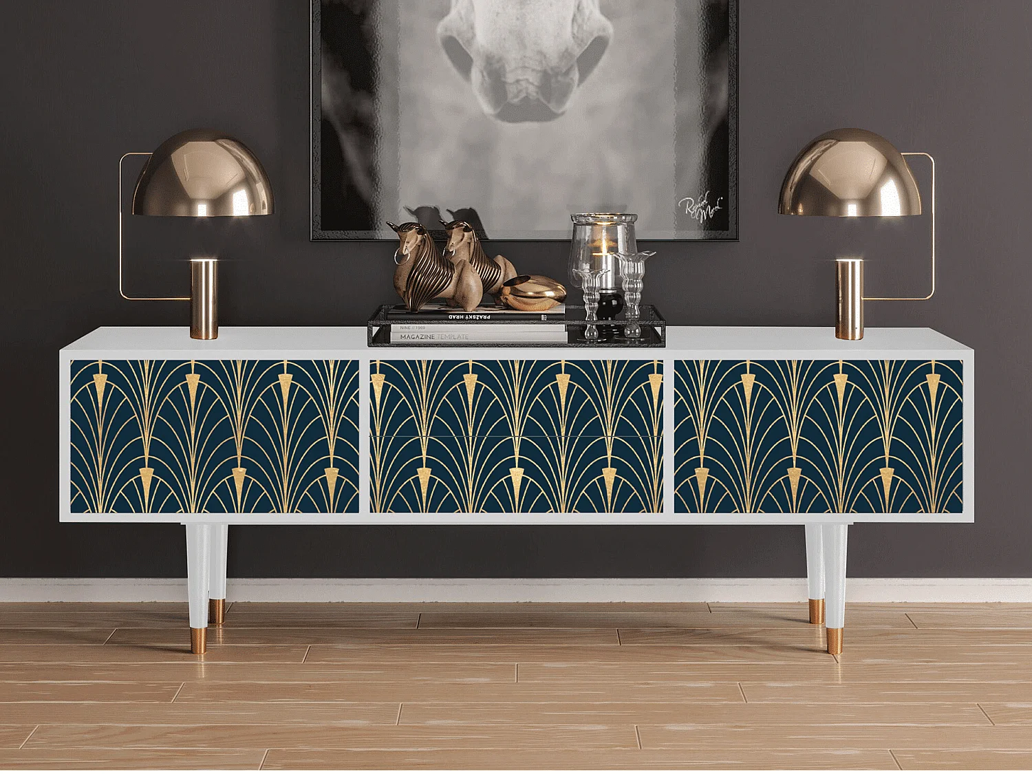 Mobile TV - 170х59х48 cm - T4 - Flower of the Nile, Bianco