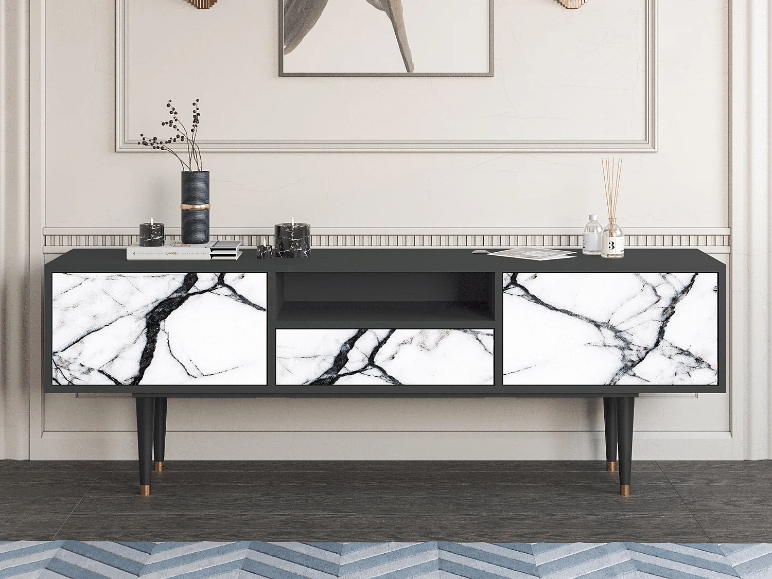 TV-meubel - 170х59х41 cm - T6 - Raven Marble, Antraciet