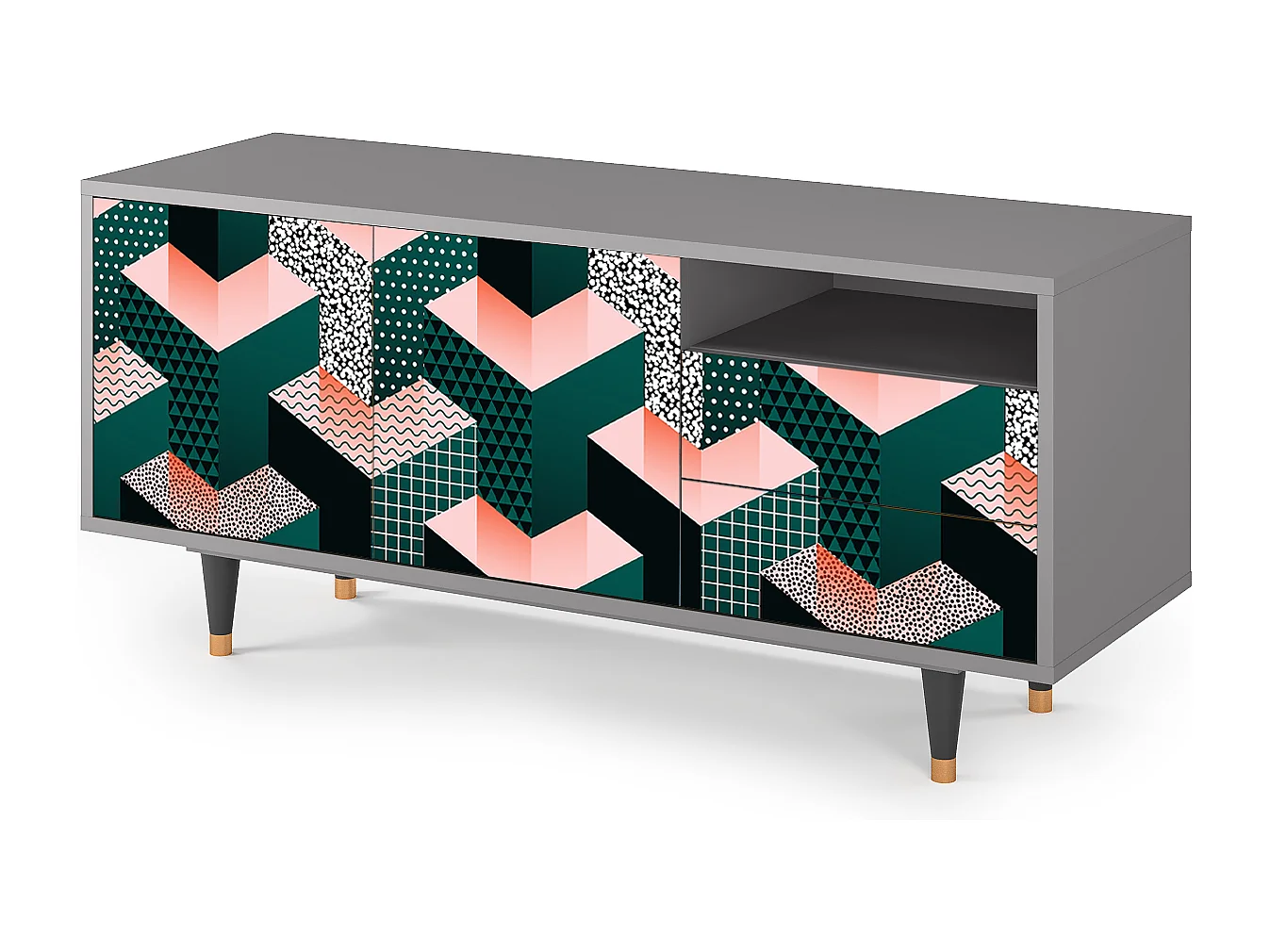 Meuble TV - 125х56х41 cm - T7 - Geometric Madness, Gris