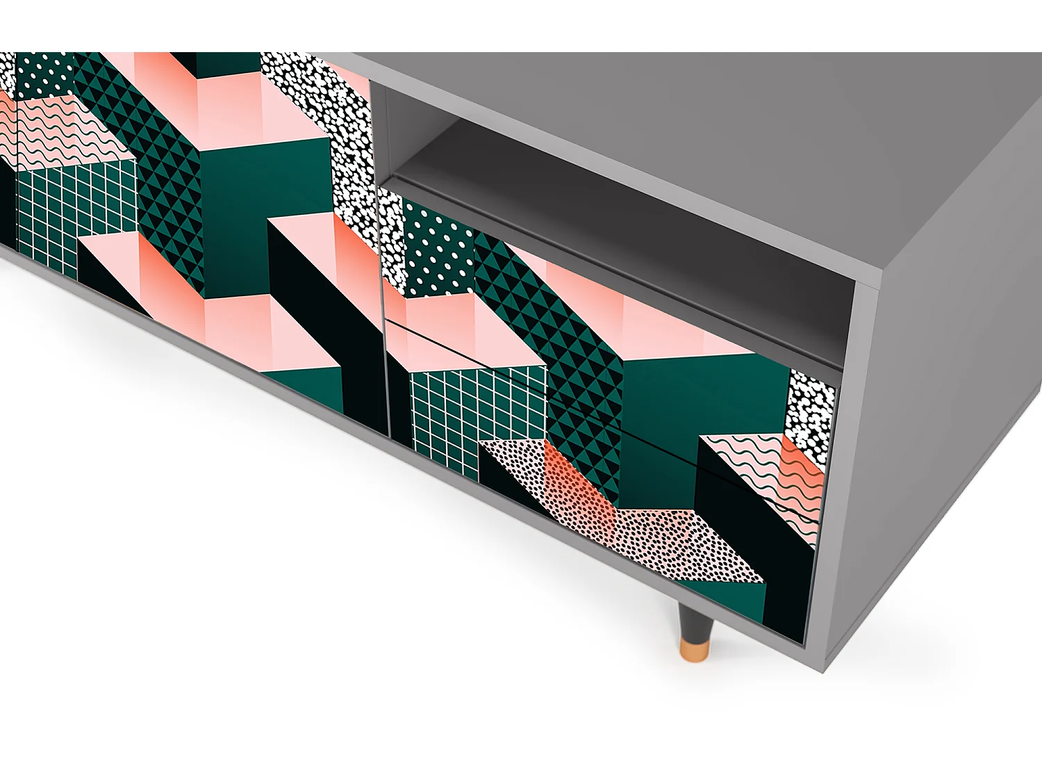 Meuble TV - 125х56х41 cm - T7 - Geometric Madness, Gris