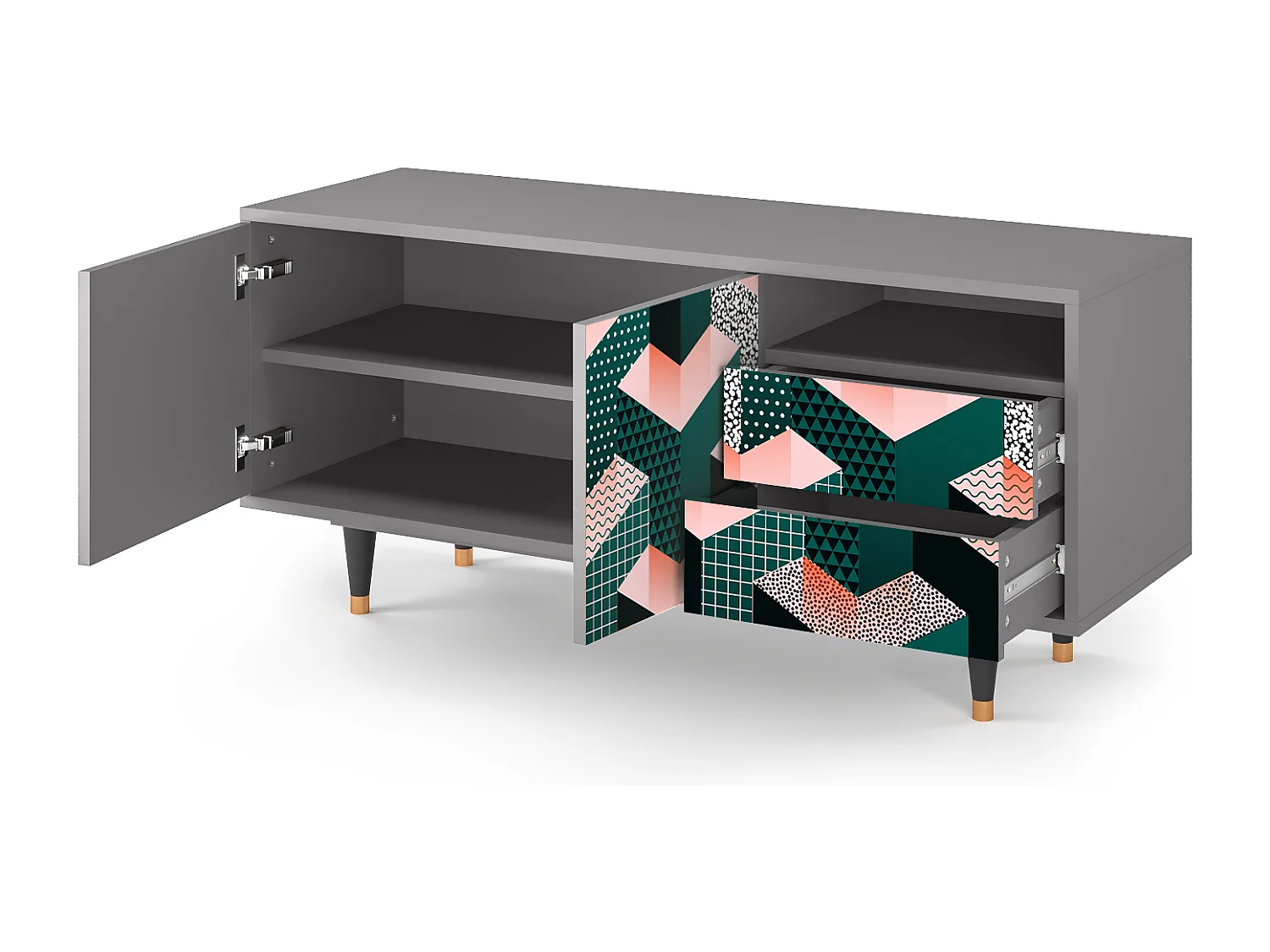 Meuble TV - 125х56х41 cm - T7 - Geometric Madness, Gris