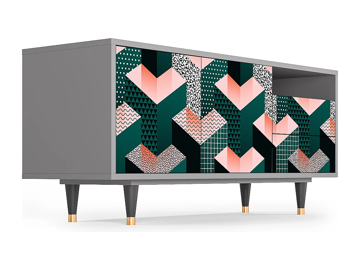 Mueble de TV - 125х56х41 cm - T7 - Geometric Madness, Gris