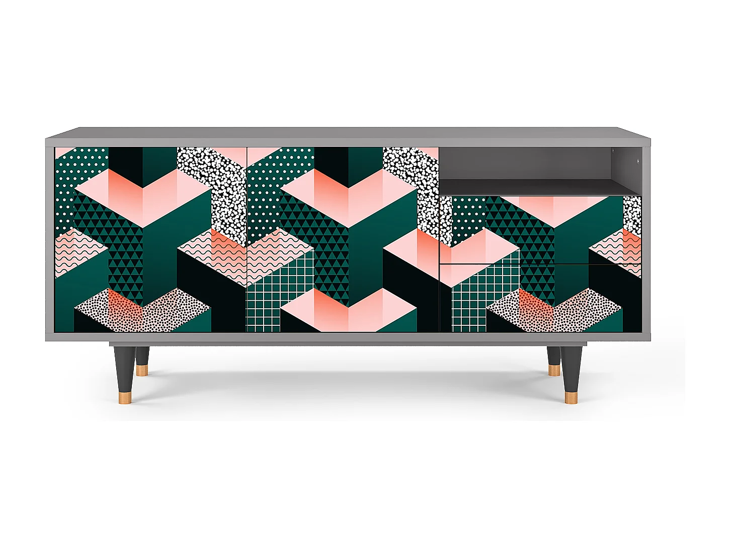 Mueble de TV - 125х56х41 cm - T7 - Geometric Madness, Gris