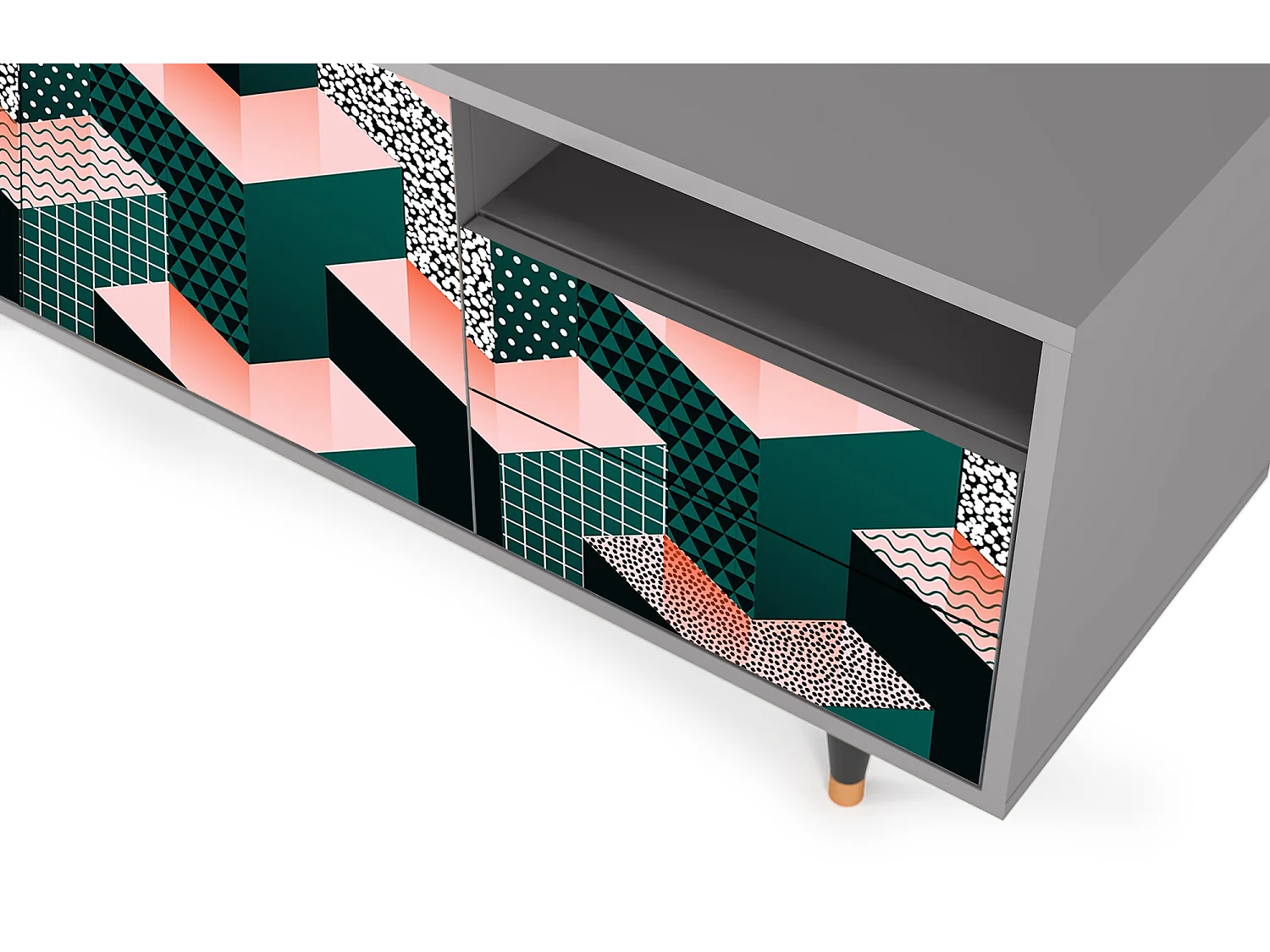 Mueble de TV - 125х56х41 cm - T7 - Geometric Madness, Gris