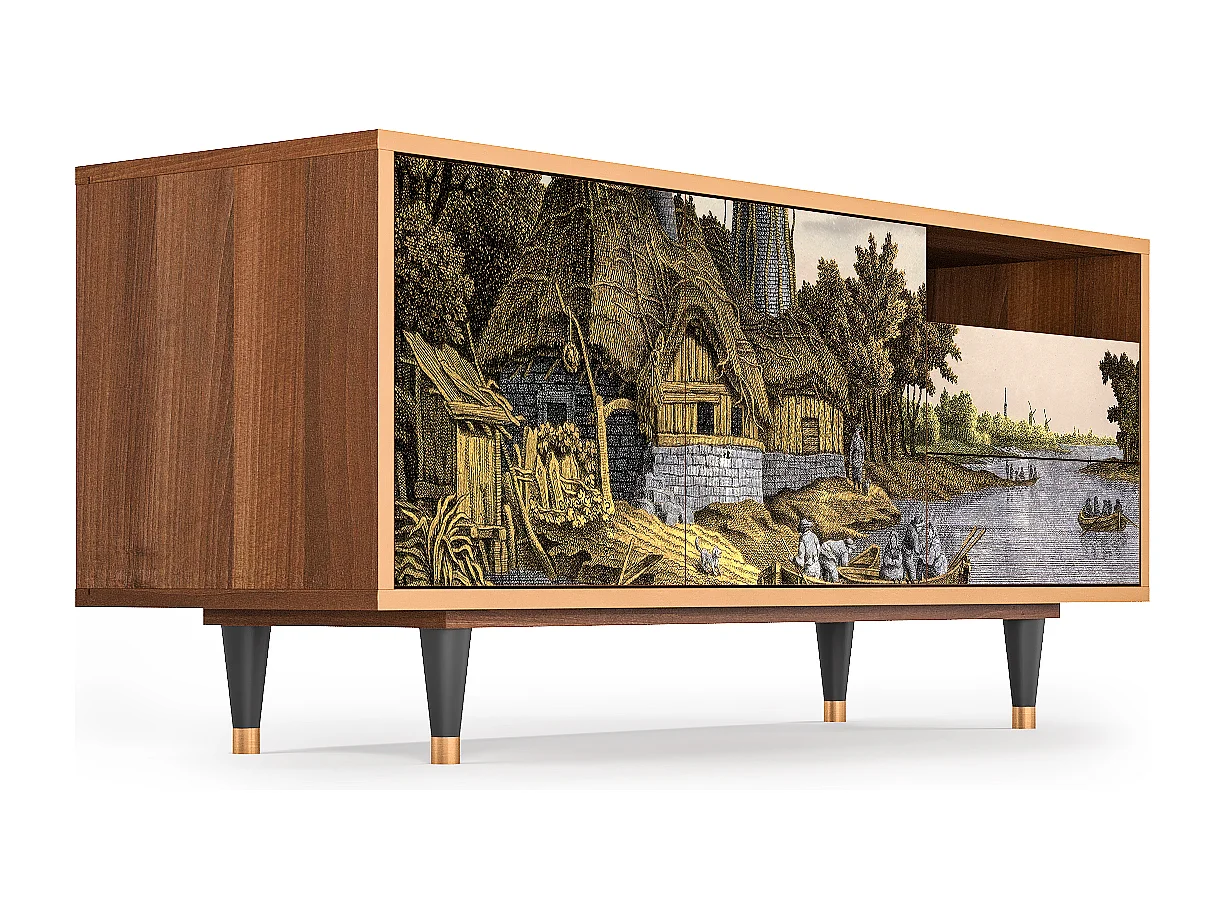 TV-Möbel - 125х56х41 cm - T7 - Mill along a River, Walnuss