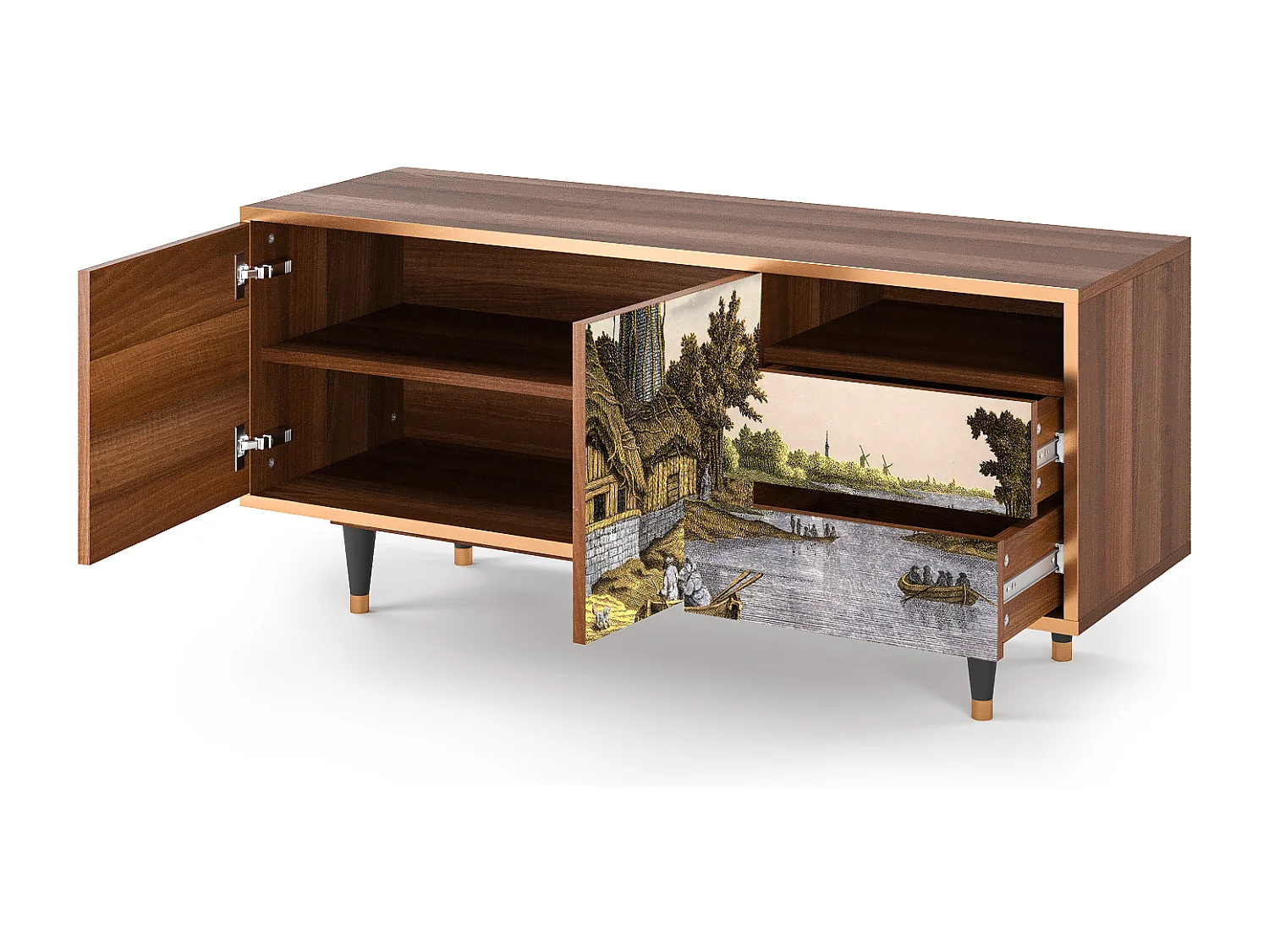 TV-Möbel - 125х56х41 cm - T7 - Mill along a River, Walnuss