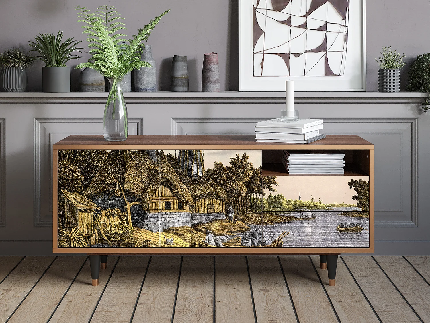 Meuble TV - 125х56х41 cm - T7 - Mill along a River, Noyer