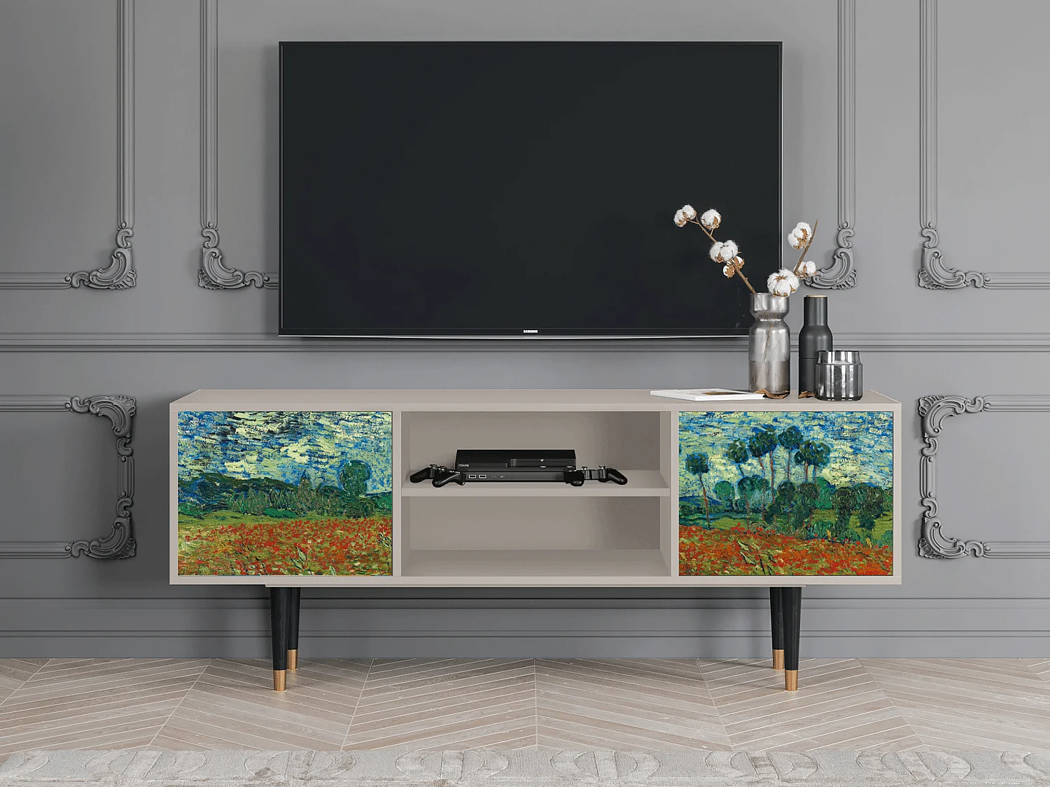 Mobile TV - 170х69х48 cm - T2 - Poppy field by van Gogh, Sabbia