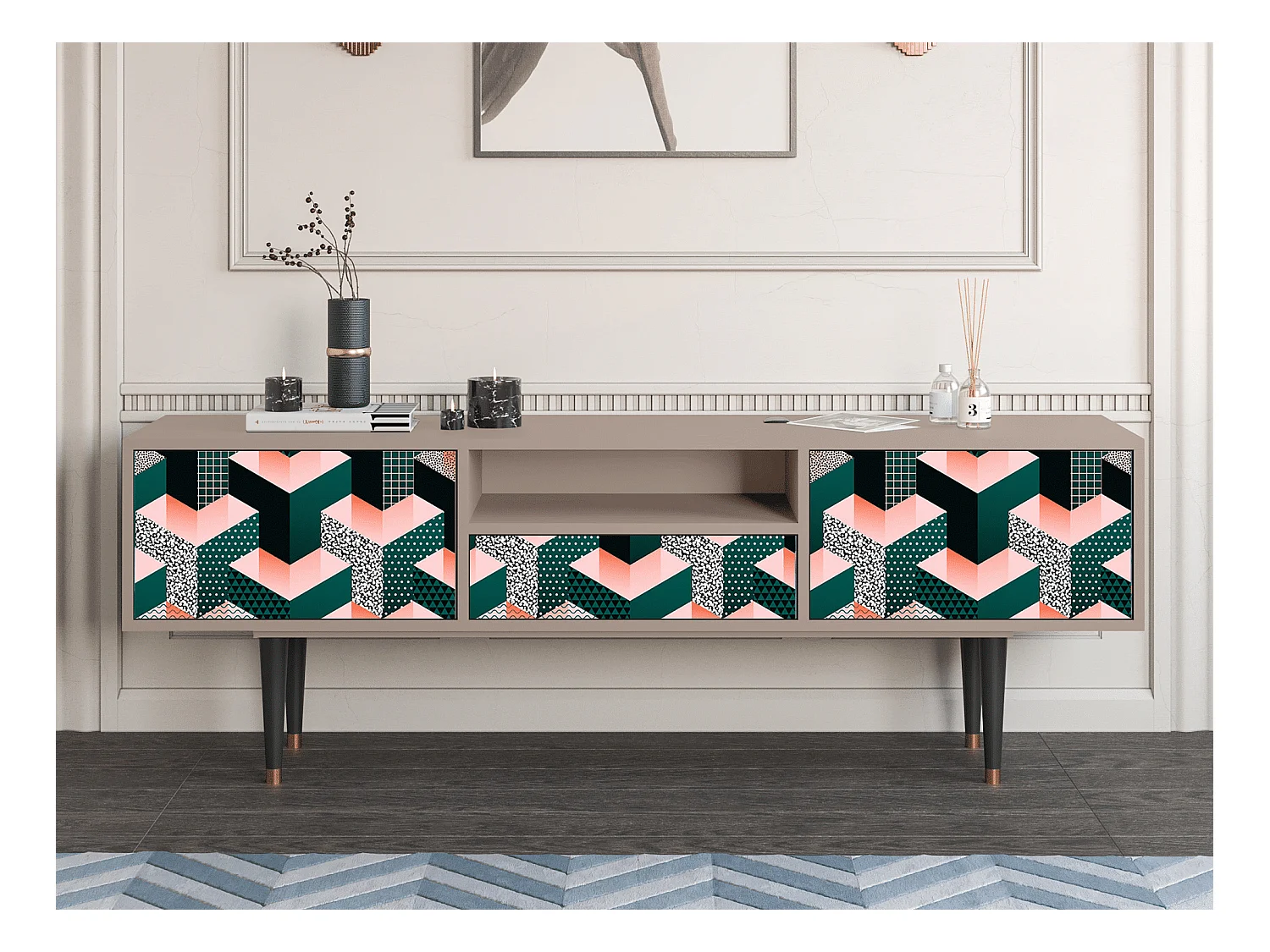 TV-Möbel - 170х59х41 cm - T6 - Geometric Madness, Latte