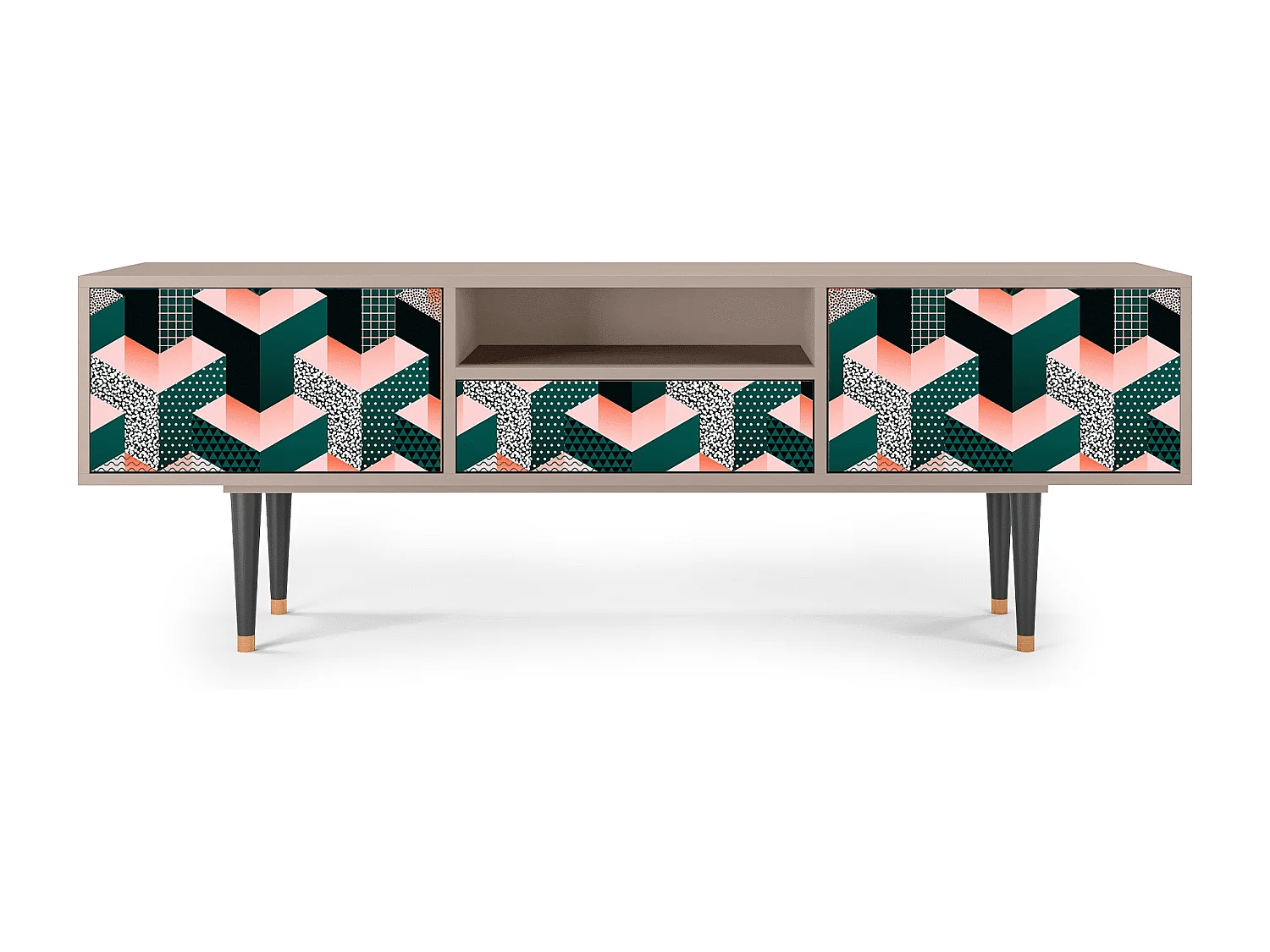 Szafka RTV - 170х59х41 cm - T6 - Geometric Madness, Latte