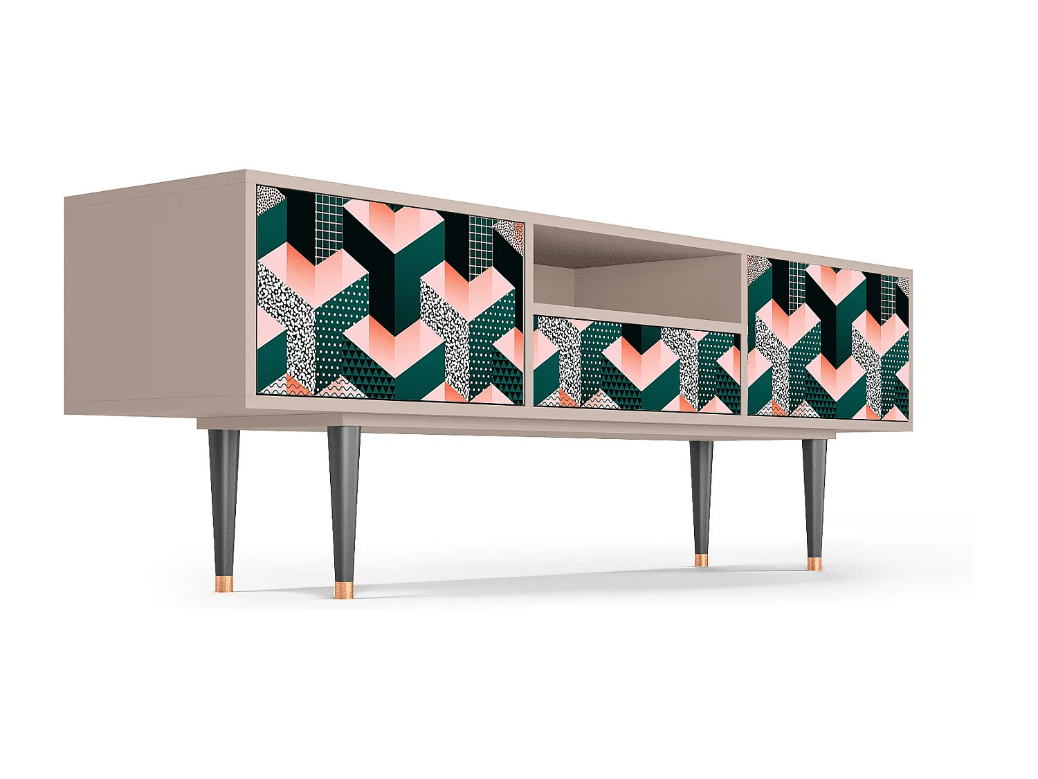 Szafka RTV - 170х59х41 cm - T6 - Geometric Madness, Latte