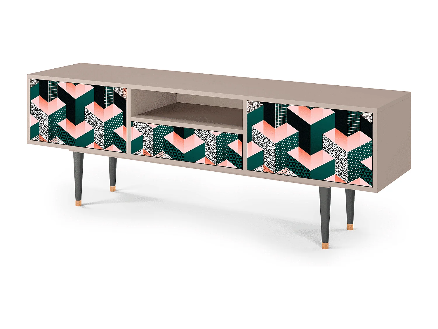 Mueble de TV - 170х59х41 cm - T6 - Geometric Madness, Latte