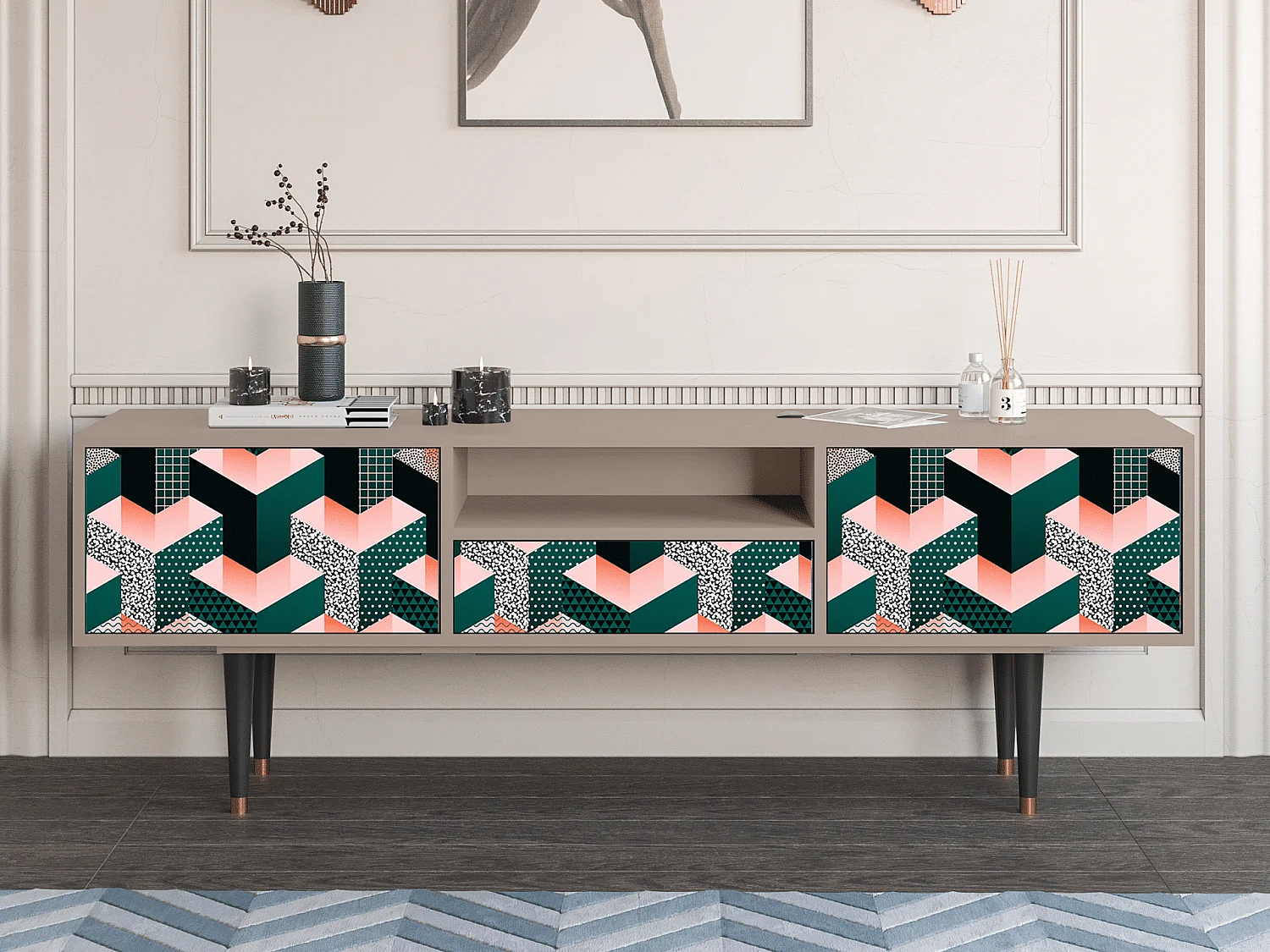 TV-Möbel - 170х59х41 cm - T6 - Geometric Madness, Latte