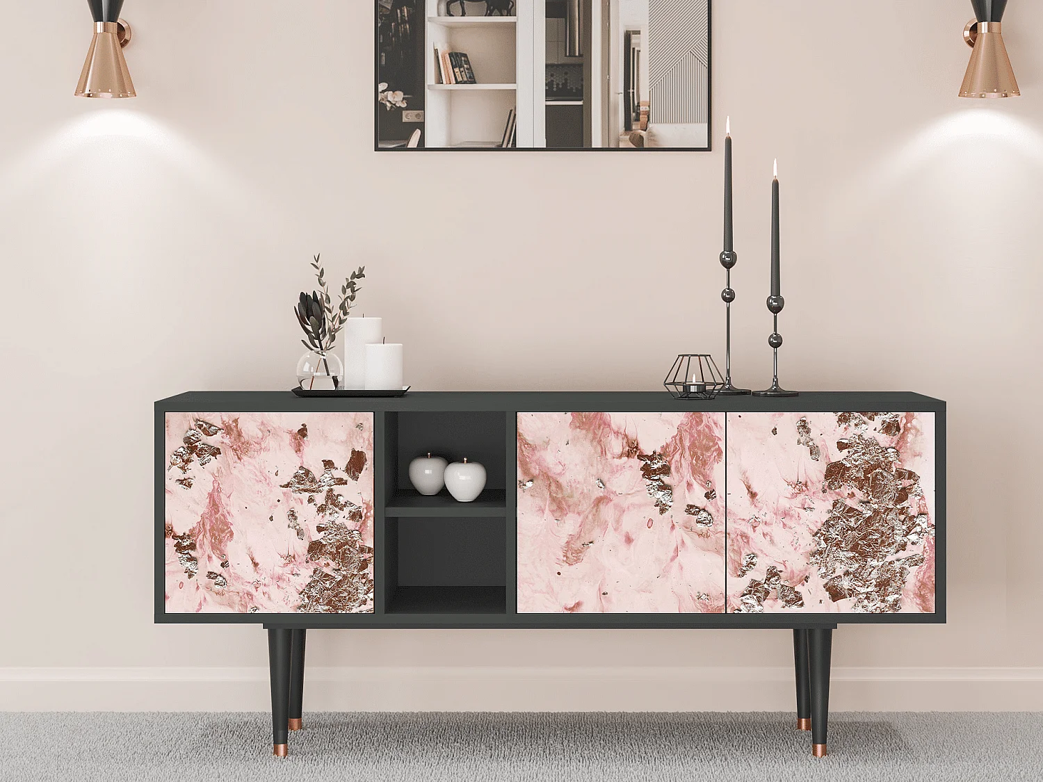 Mobile TV - 150х69х41 cm - T5 - Cotton Candy, Antracite