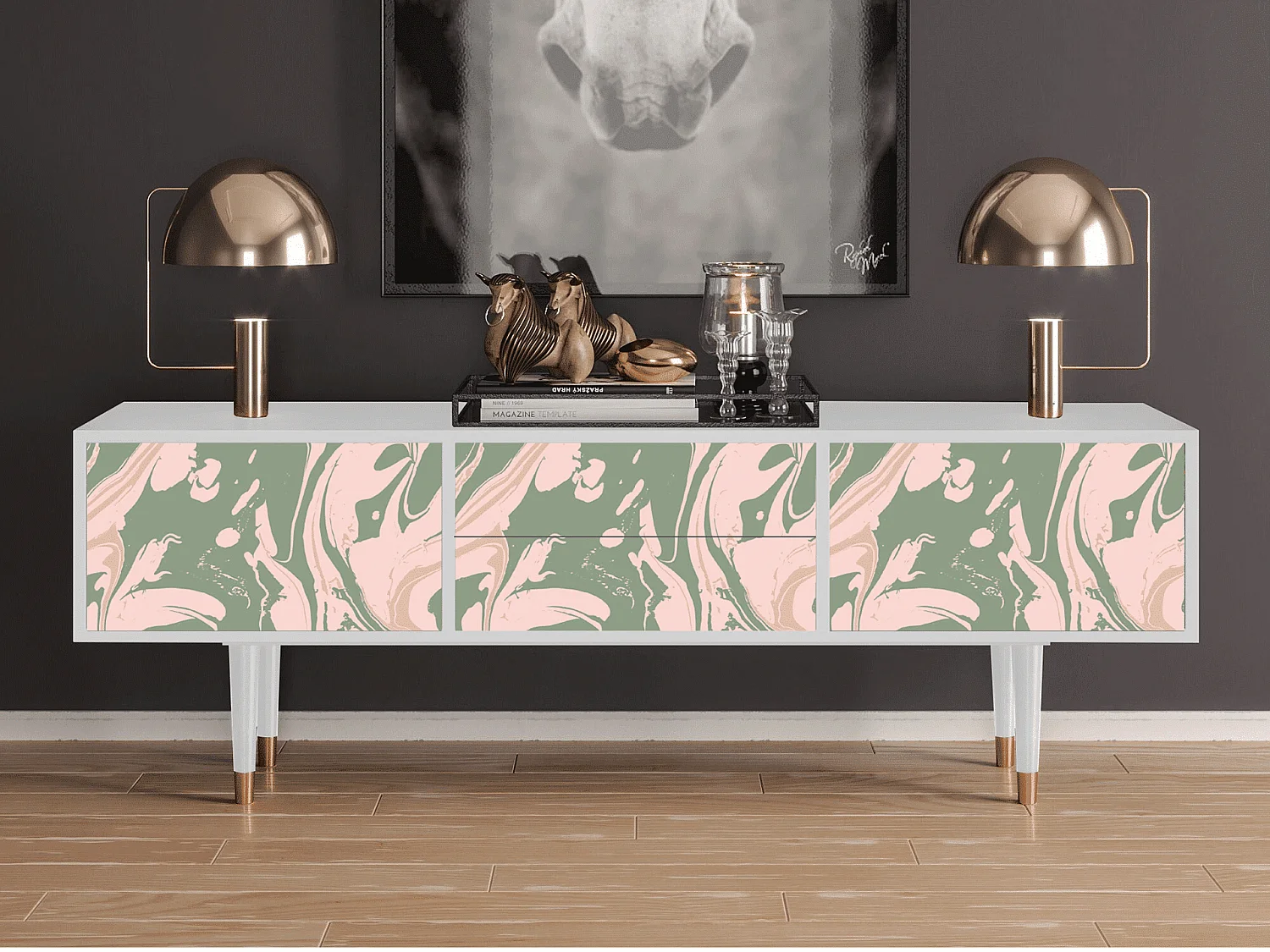 Meuble TV - 170х59х48 cm - T4 - Aquarelle, Blanc