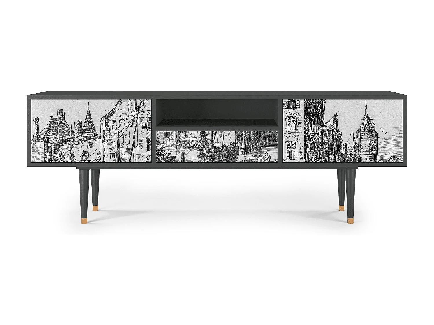 Szafka RTV - 170х59х41 cm - T6 - Castle with Bridge, Antracyt