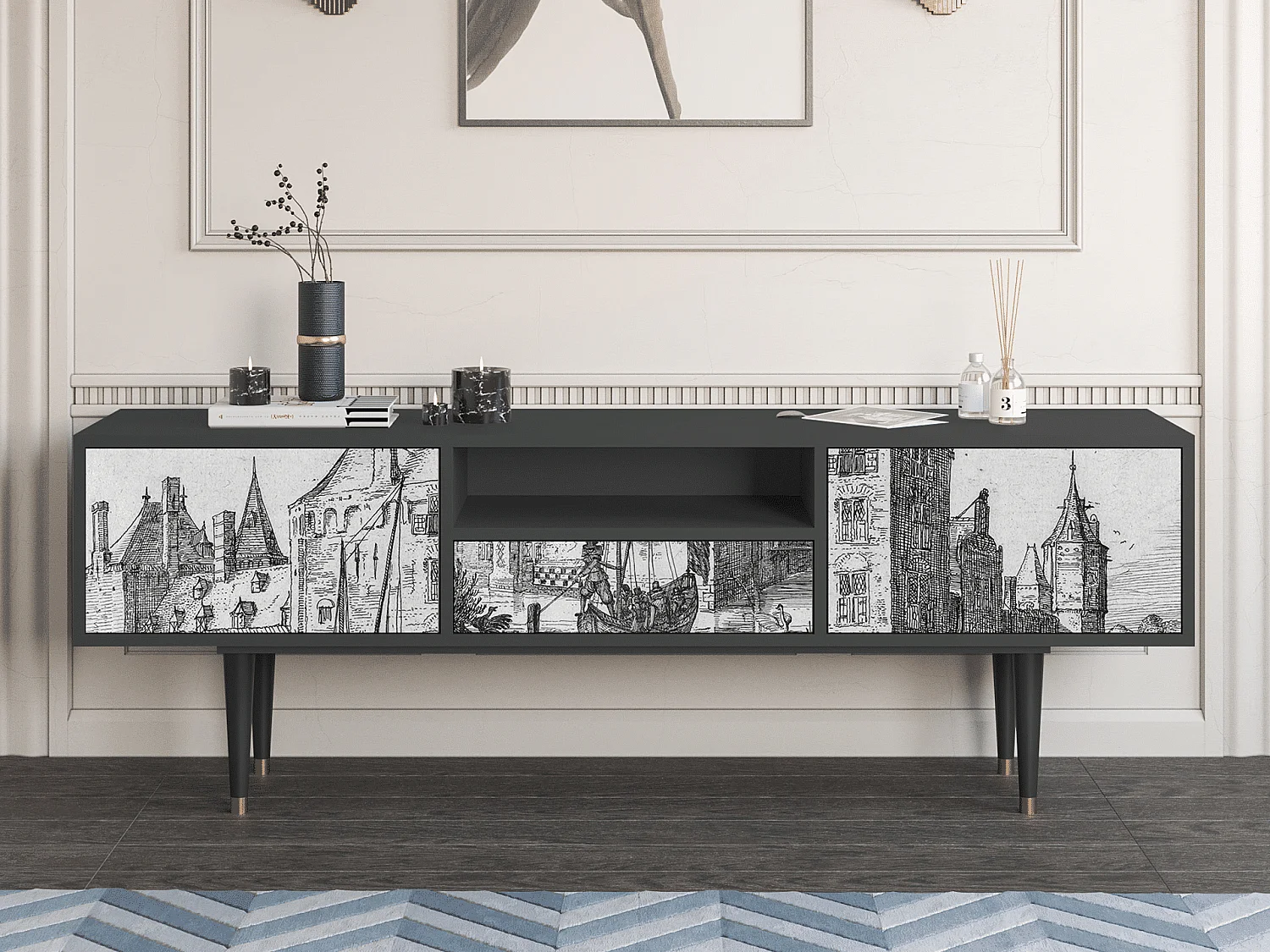 Meuble TV - 170х59х41 cm - T6 - Castle with Bridge, Anthracite