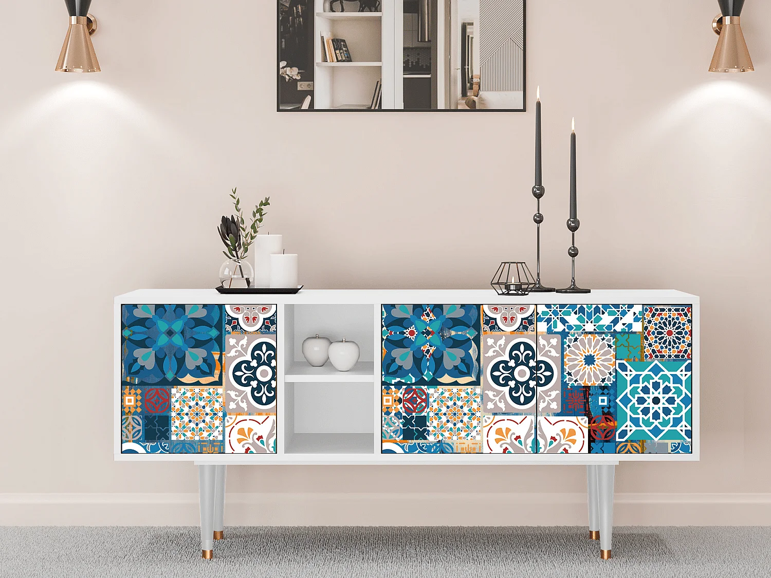 Mueble de TV - 150х69х41 cm - T5 - Moroccan Market, Branco